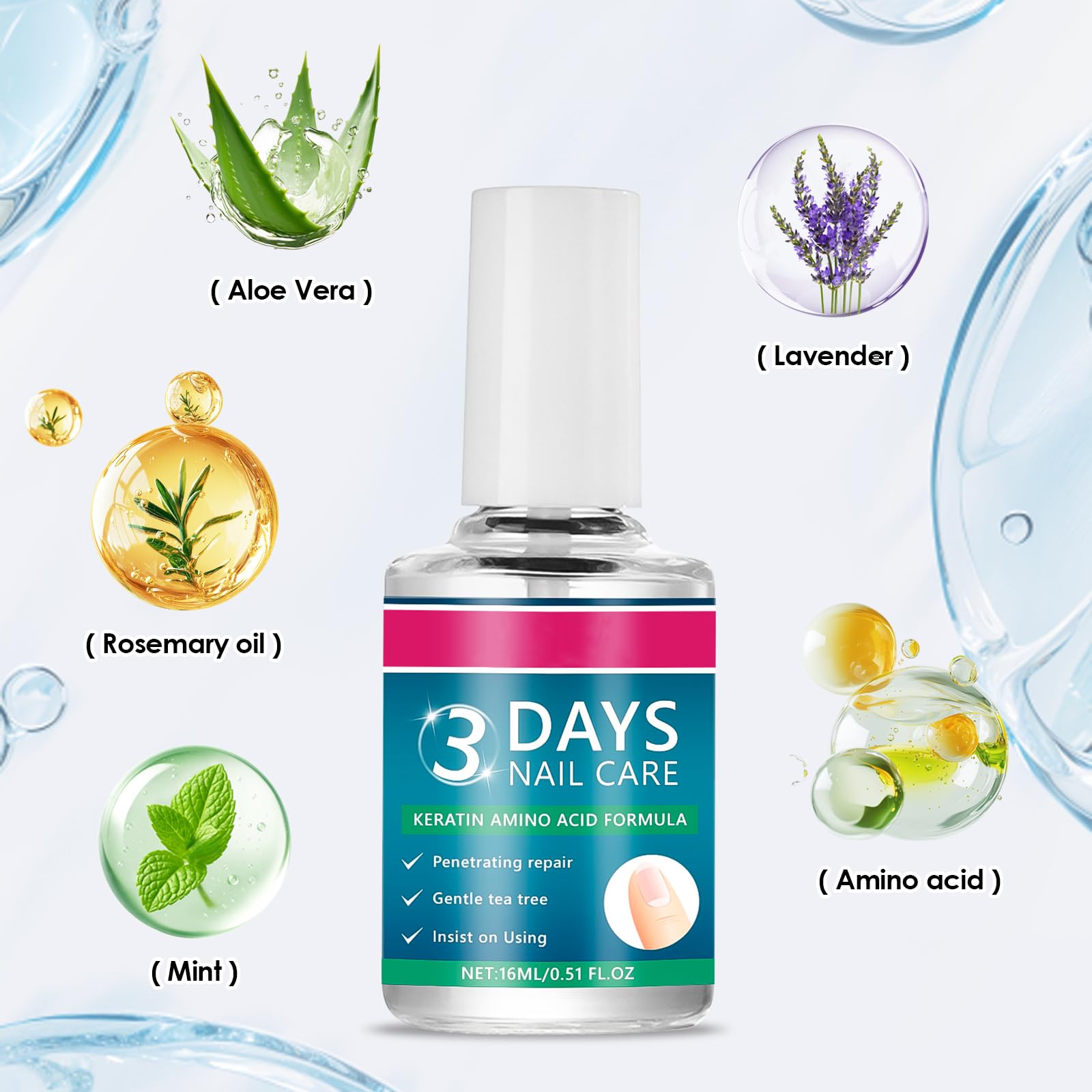 3 Days Nail Care, keratyna Nail Treatment Nail Care Oil with keratyna Amino Acid Formula, 3 Day Nai, olejek do naprawy pękniętych i suchych paznokci, codzienny odżywiający