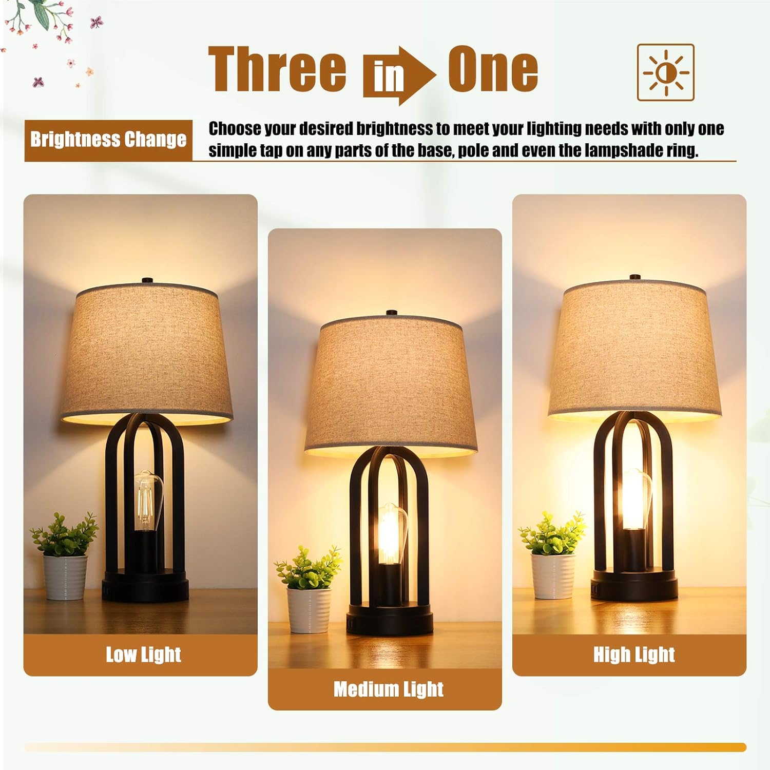 Buy 2 get 3 Touch Bedside Table Lamps with Rotary Switch Set of 2, 3-Way Dimmable Bedroom Living Room Lamps with USB Charging Ports, Industrial Nightstand Lamp with Fabric Lampshade for Reading, Bulbs Included Super Sale 🛒 Touch Bedside Table Lamps with Rotary Switch Set of 2, 3-Way Dimmable Bedroom Living Room Lamps with USB Charging Ports, Industrial Nightstand Lamp with Fabric Lampshade for Reading, Bulbs Included