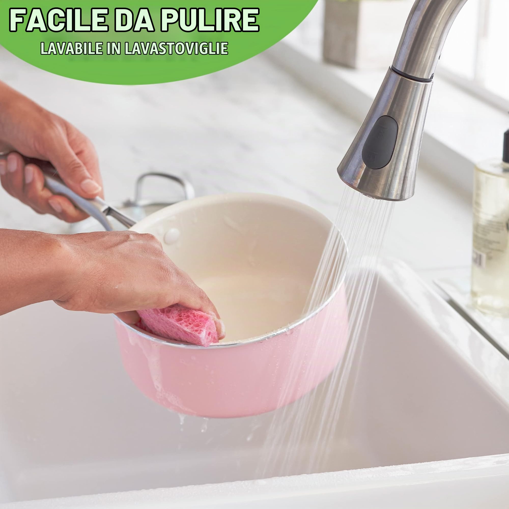 GreenLife Artizan Set di Pentole in Ceramica Antiaderente Sana da 14cm/1L e 18cm/2L, Senza PFAS, Manico in Acciaio Inox, Adatta all'Induzione, Lavabile in Lavastoviglie, Sicuro al Forno, Rosa