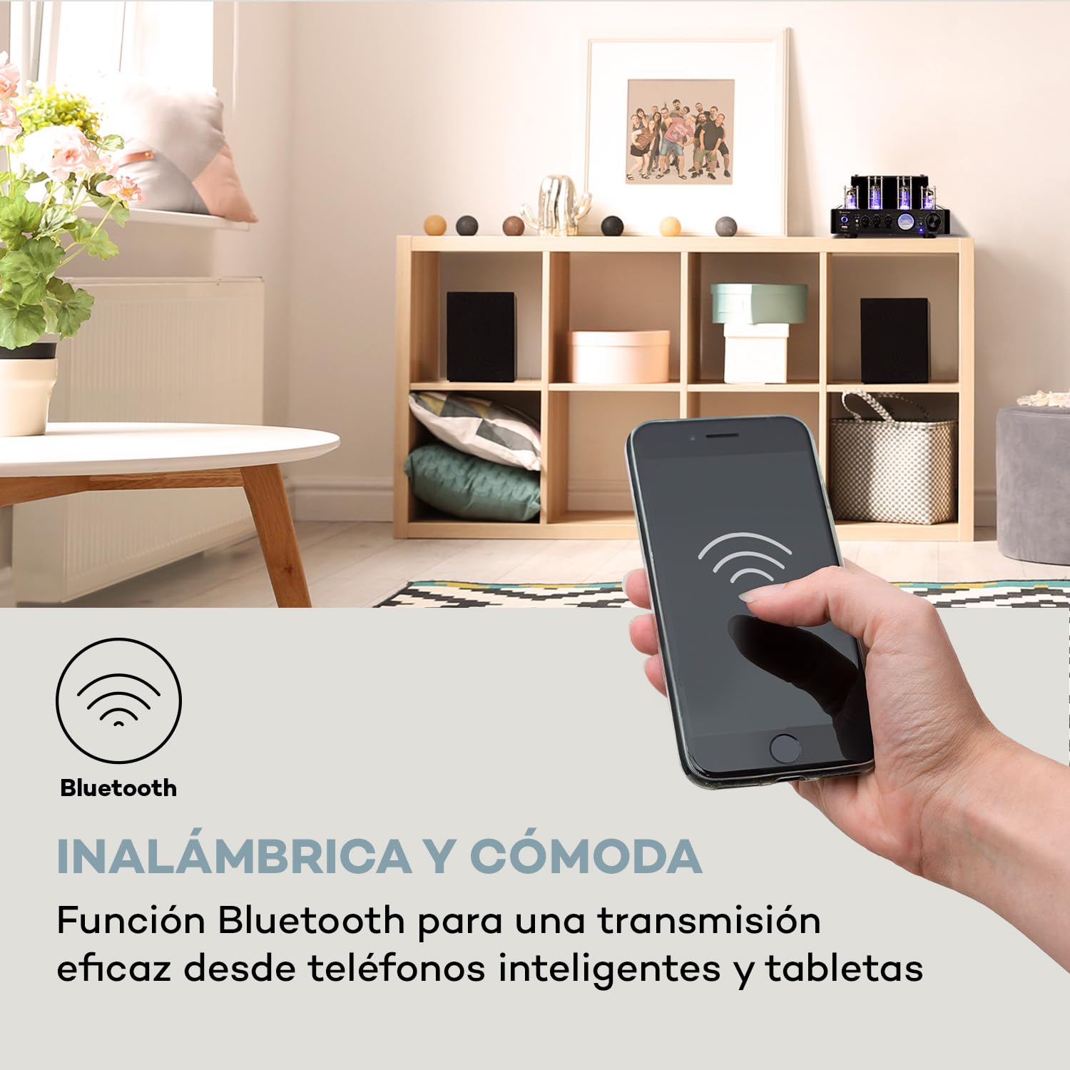 Auna Amp VT Amplificador válvulas, 2x35W RMS, preamplificador hifi BT Opt/Coax/AUX-In, preamplificador estéreo, negro