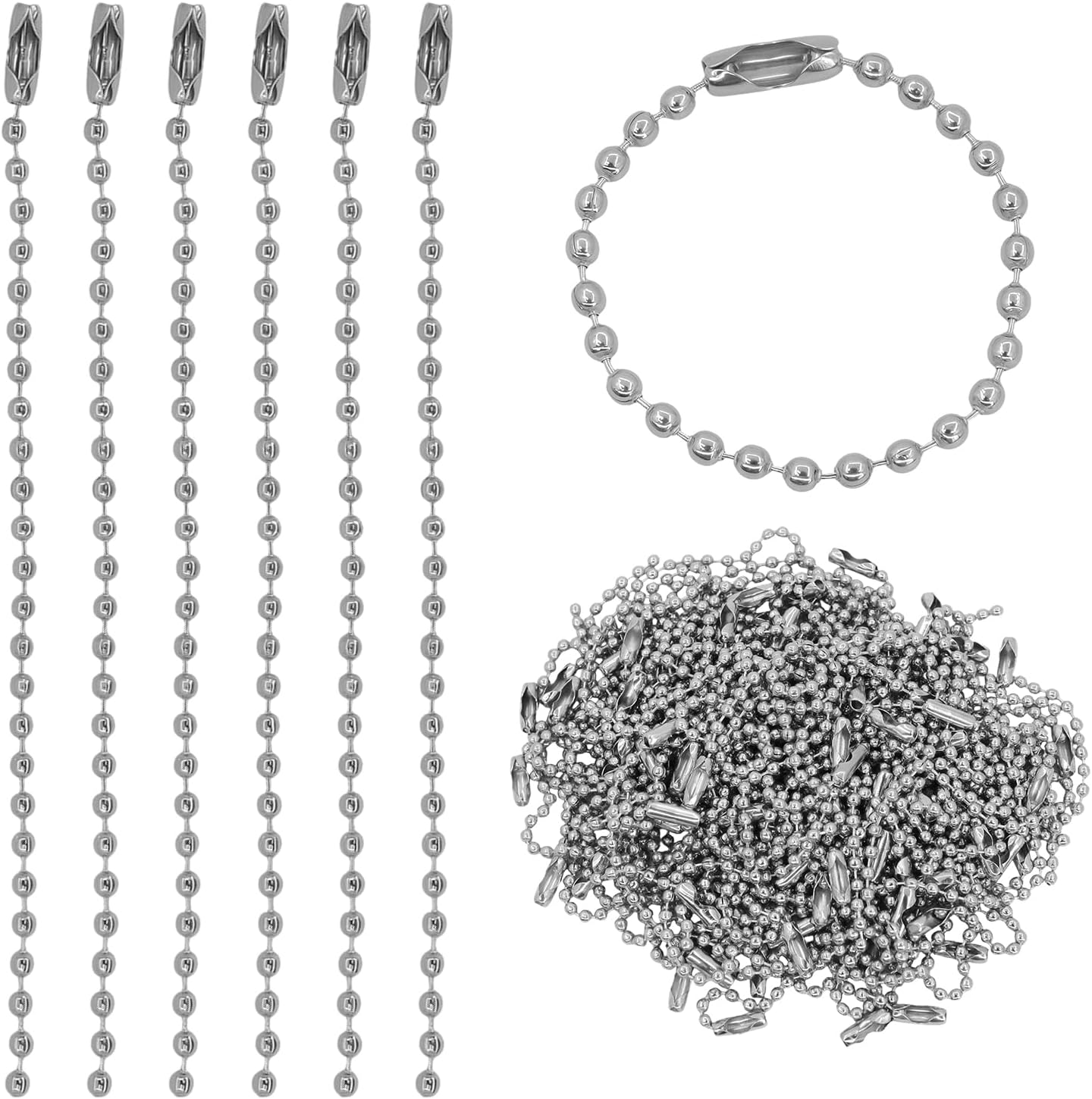 200 pcs Bead Ball Chains,4 Inch Keychain Rings,for Jewelry Making DIY Crafts Hanging Decoration(Silver)