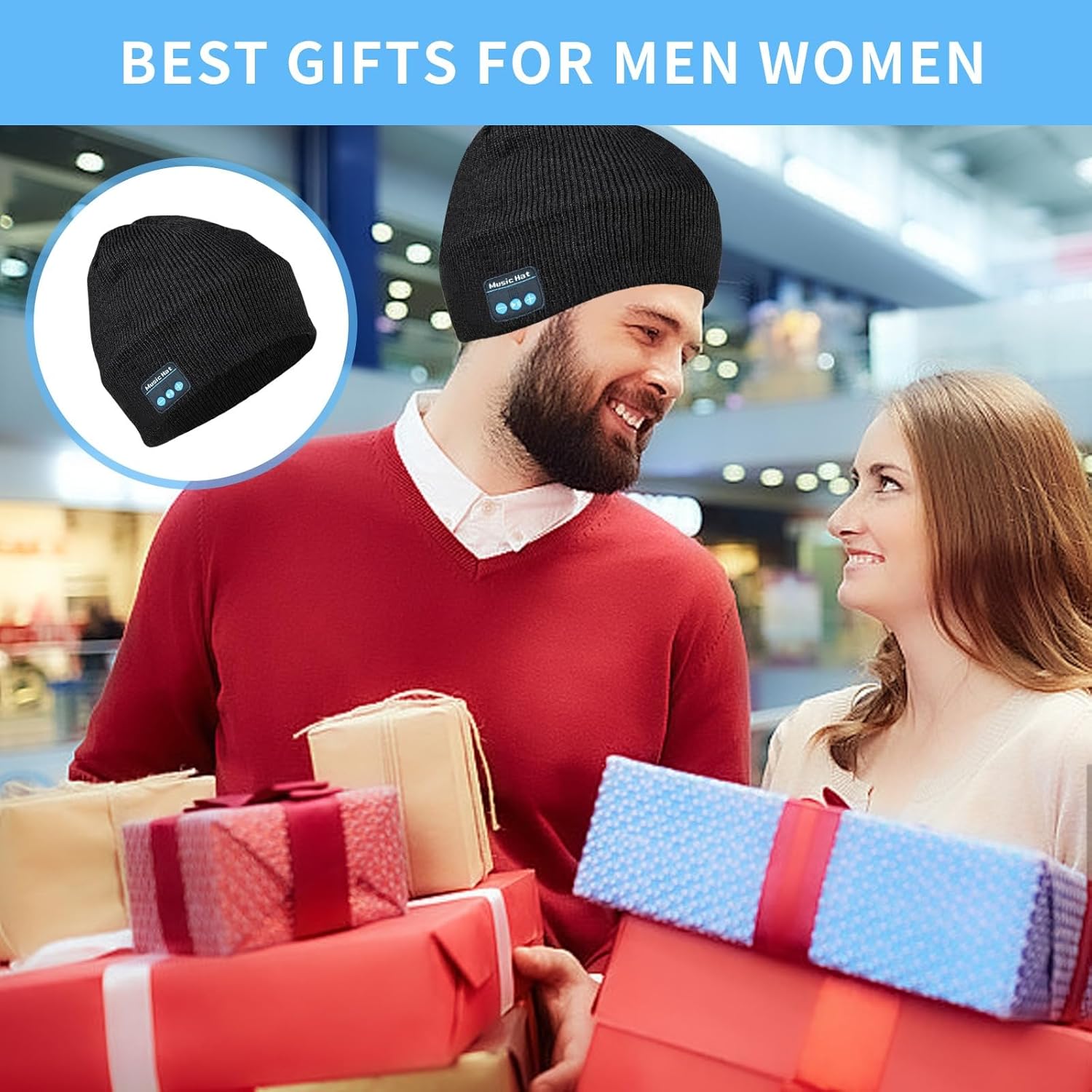 Bluetooth Beanie Hat, Unisex Beanies Wireless V5.0 Music Caps with Headphones Stereo Speakers Unique Christmas Tech Gifts for Men Women Teen Boys Girls - Image 2