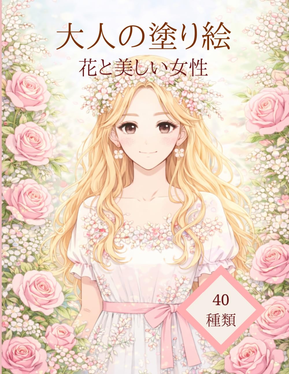 大人の塗り絵　花と美しい女性