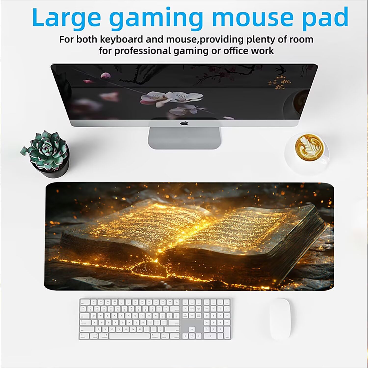 Tappetino Mouse Libri(1200x600x3mm) Tappetino per Mouse Esteso di Grandi Dimensioni con Bordi Cuciti, Tappetino Scrivania Base in Gomma Antiscivolo,Mouse Pad per Ufficio, Casa, Gaming, magia w0w-228