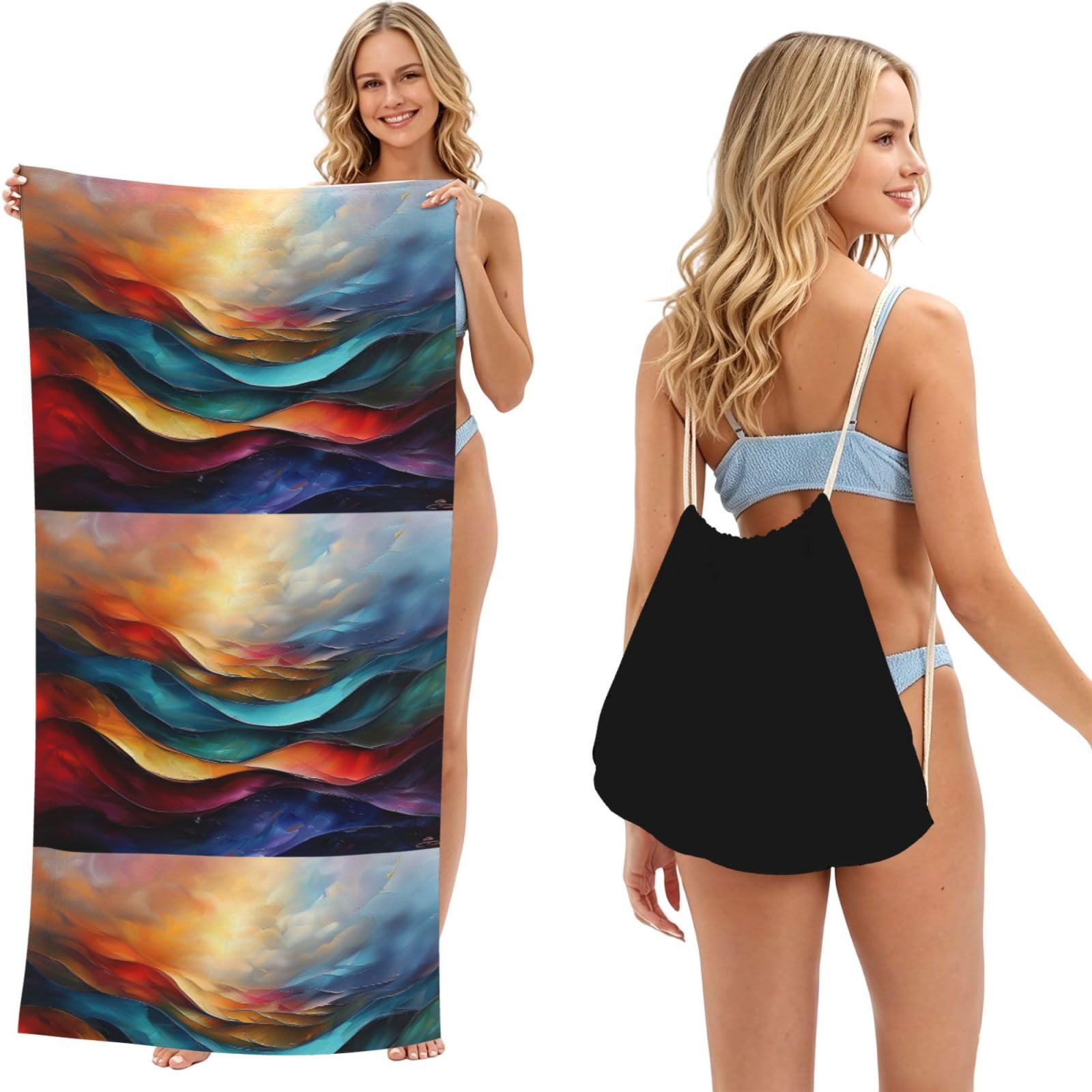 SKGOHLH Unique patterns 2in1 Packable Beach Towel Bag Women