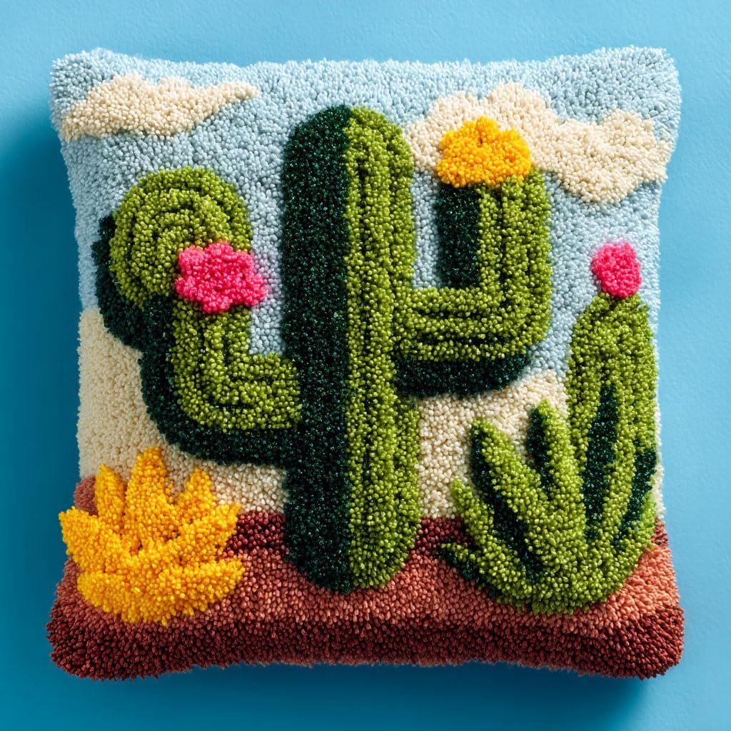 AMBATTERY Latch Hook Kits Pillow Cartoon Girl DIY Rug Crochet Hook Cushion Making Kits Printed Pattern Canvas Pillowcase Hooking Kit Pillow Cover Crochet Kit 43x43cm