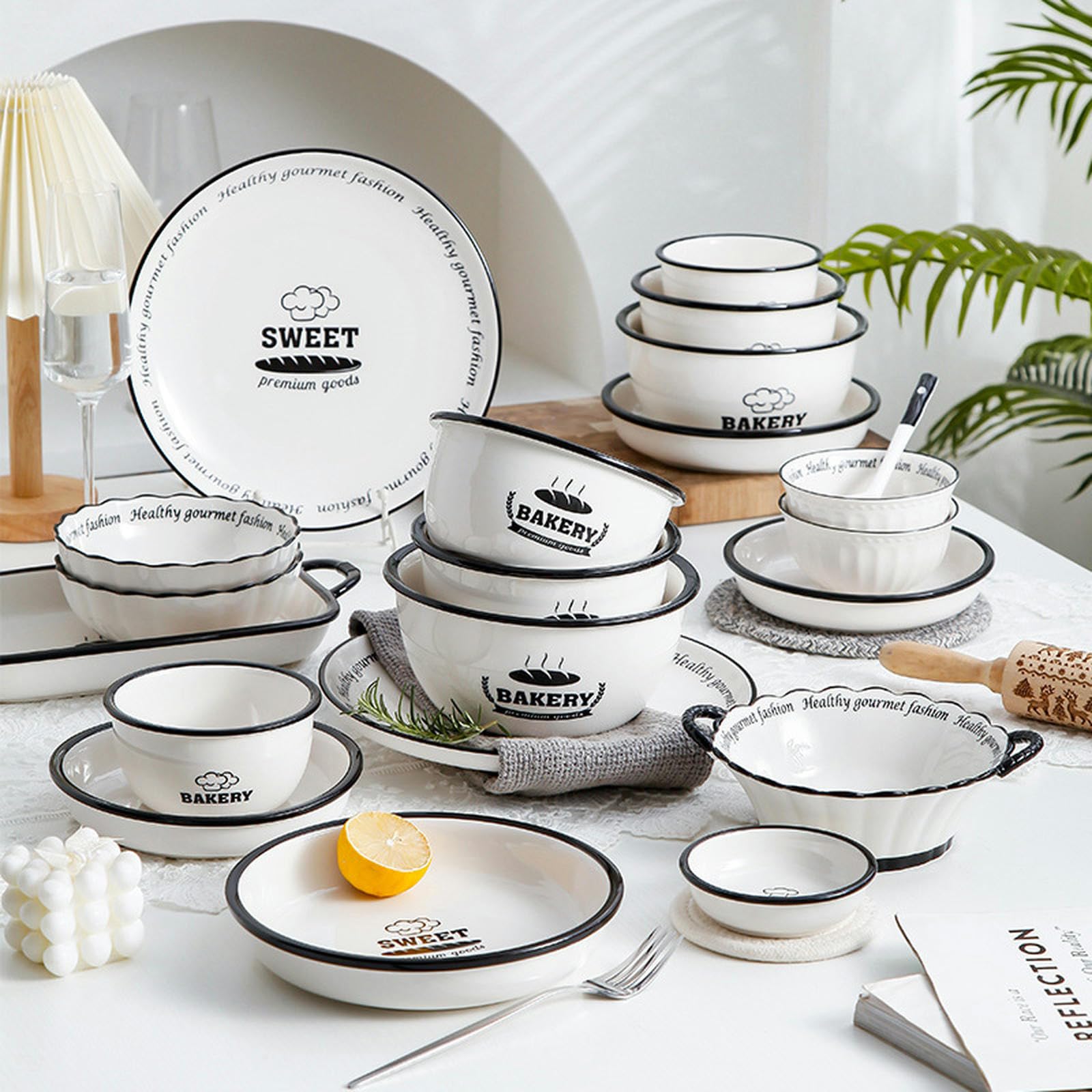 Spersonalizowany i prosty zestaw ceramicznych zastawy stołowej, miska z podwójnymi uszami do domowej restauracji i hotelu - taca 18 cm - 4 opakowania