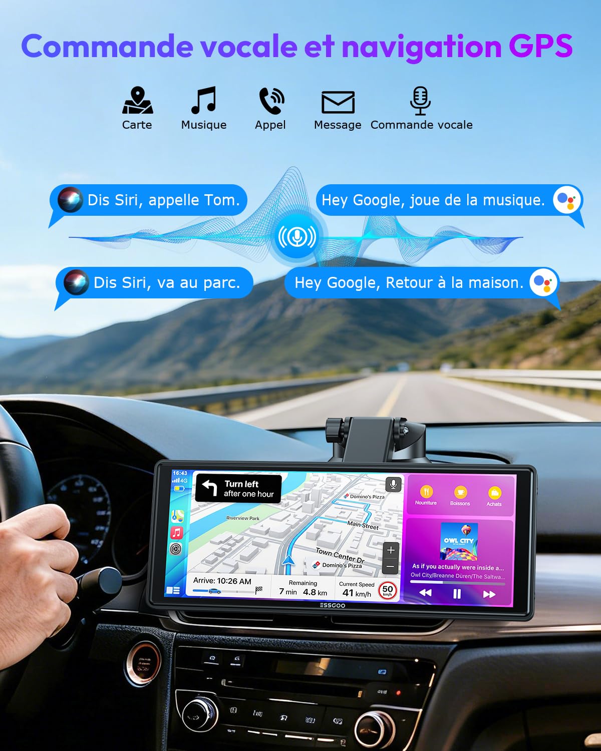 ESSGOO 10.26 Pouces Écran Voiture CarPlay sans Fil avec Caméra de Recul