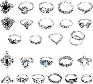 Comprar CVFRTT 26 Partes De Anillos Góticos para Hombres y Mujeres - Varios Estilos De Decoraciones, Conjuntos De Joyas De Plata