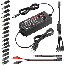 SHNITPWR 60W Adjustable Power Supply DC 3V-12V 5A Variable Universal AC/DC Adapter with LED Display,16 Tips,Alligator Clips,4-Way Splitter,Polarity Converter, for LED Strip,RadioCCTV,Camera