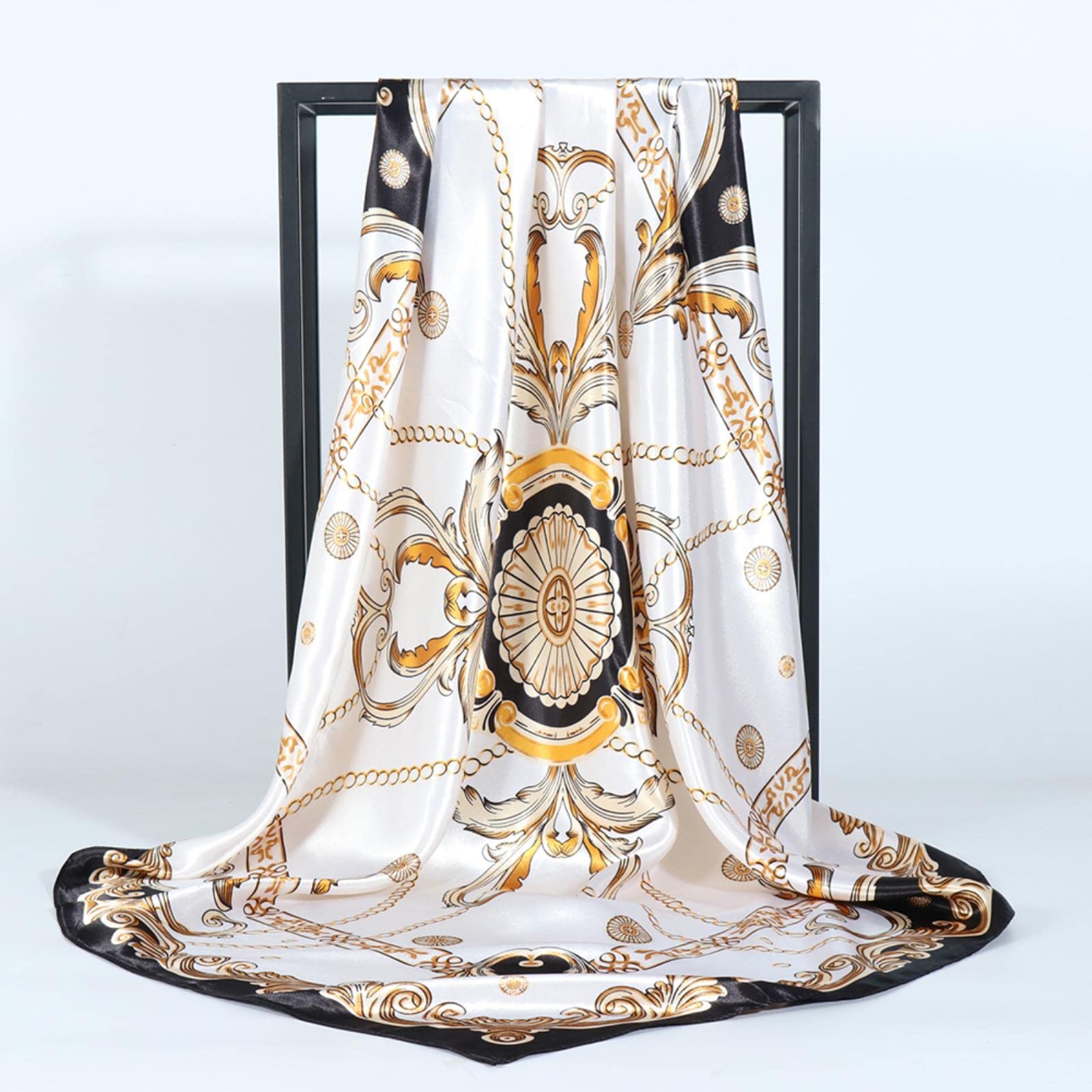 ACiyD Foulard 90X90Cm Carré Foulard en Soie De Luxe Cheveux Cravate Bande Bandana Foulard Femme Foulard Hijab Head Wrap pour Les Femmes (Bk90 39)