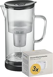 SILBERTHAL Wasser Filterkannen Set inkl. 3er Pack Filterkartuschen - Glas - Reduziert Kalk und Chlor - 2,7 Liter