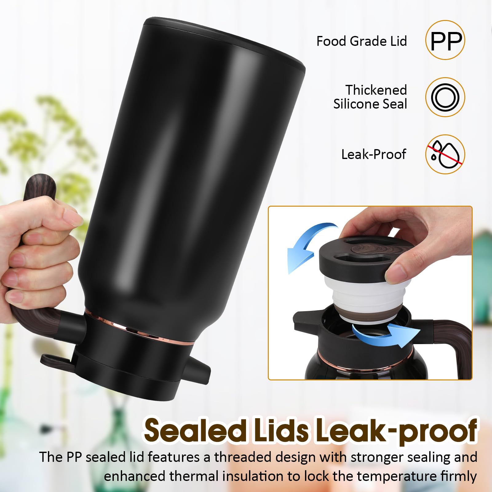 Jarra térmica de café de 70 onzas, jarras de acero inoxidable para líquidos calientes 36 horas, jarras de café aisladas para mantener el café caliente, agua caliente, té, bebidas calientes (negro)