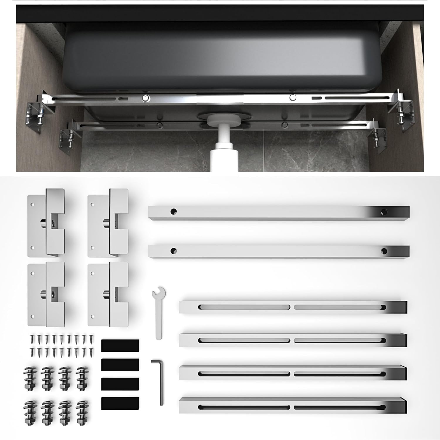 Undermount Sink Brackets Adjustable Support - Heavy Duty Undermount Kitchen Sink Brackets 28-39.4 inches width, Undermount Sink Clips, Sink Protectors and Sink Rack for Bottom of Sink Installation Kit