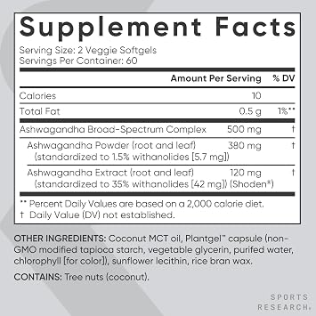 Sports Research Ashwagandha w/Coconut MCT Oil, 120 Softgels
