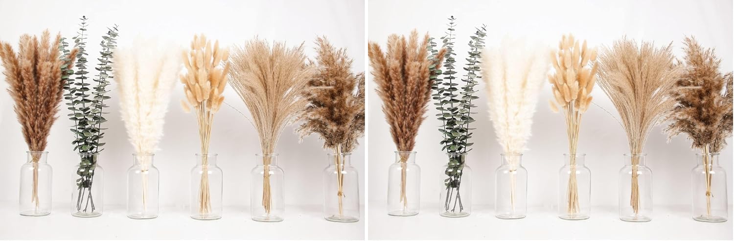 110 PCS of Boho Pampas Grass Decor, Naturally Dried Pompas, Bunny Tails Dried Flowers, and Dried Eucalyptus. Perfect for Weddings, Boho Party Decorations, and Table Decor. (Pack of 2)