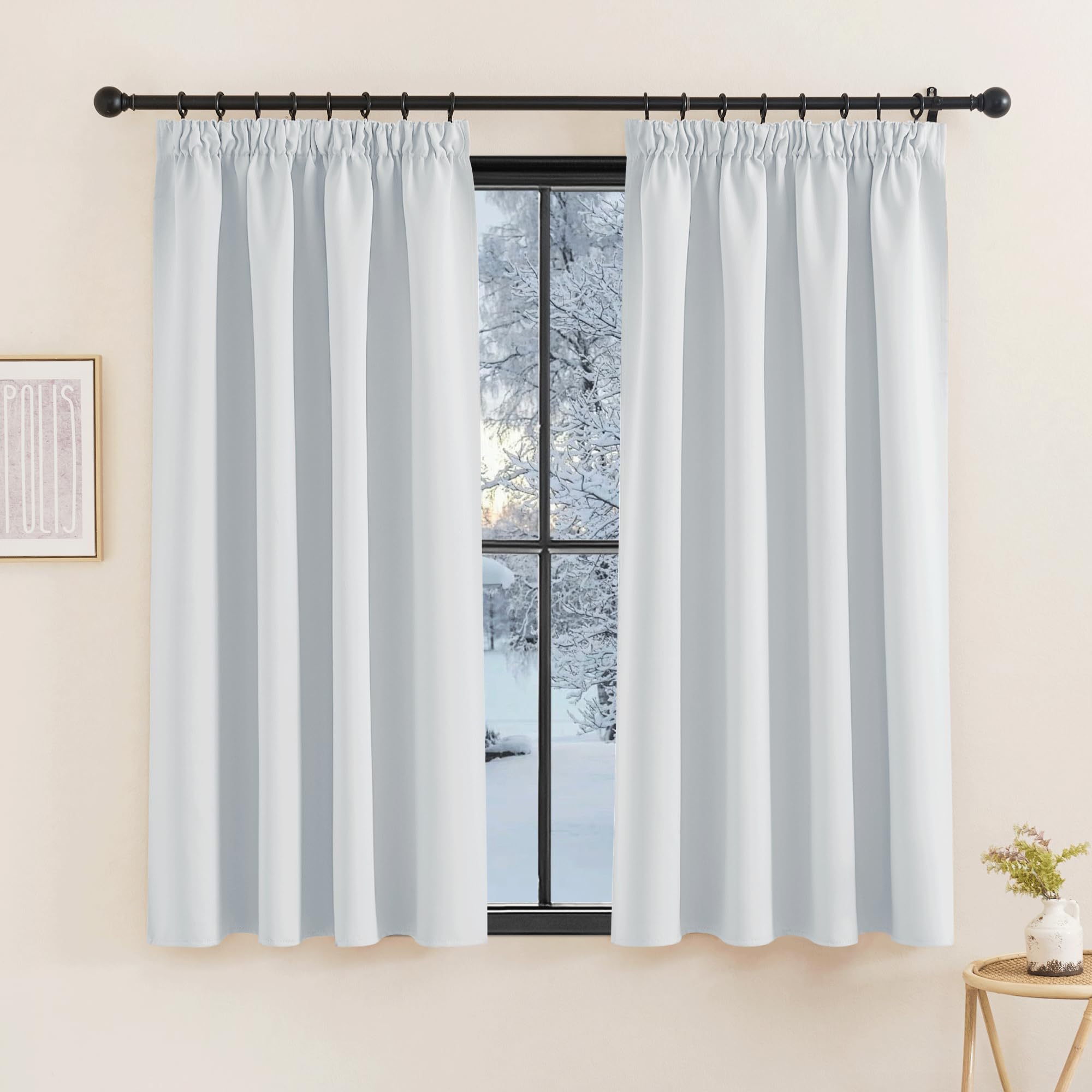 KGORGE Cortinas Blancas Dormitorio Cortinas Opacas Cortas Cortinas Aislantes Termicas Cortina Cocina Ventana Cortinas de Casa para Riel, 2 Piezas, 140x160cm (AnchoxAlto), Blanco Gris Global Recycled Standard Global Recycled Standard OEKO-TEX STANDARD 100 Global Recycled Standard
