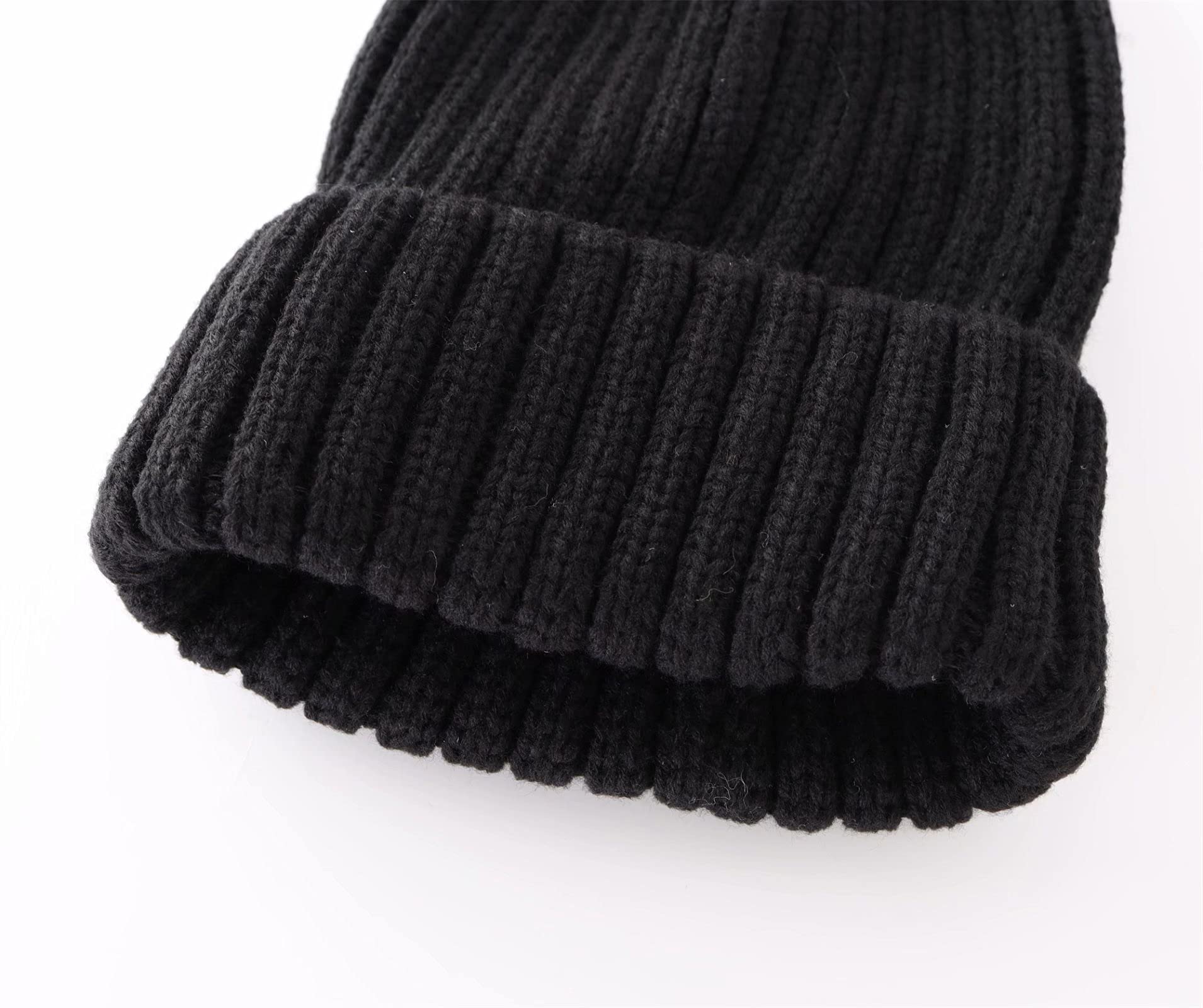 Connectyle Womens Knit Cuffed Beanie Hat Stretch Ribbed Acylic Winter Ski Cap, Black, One Size 3