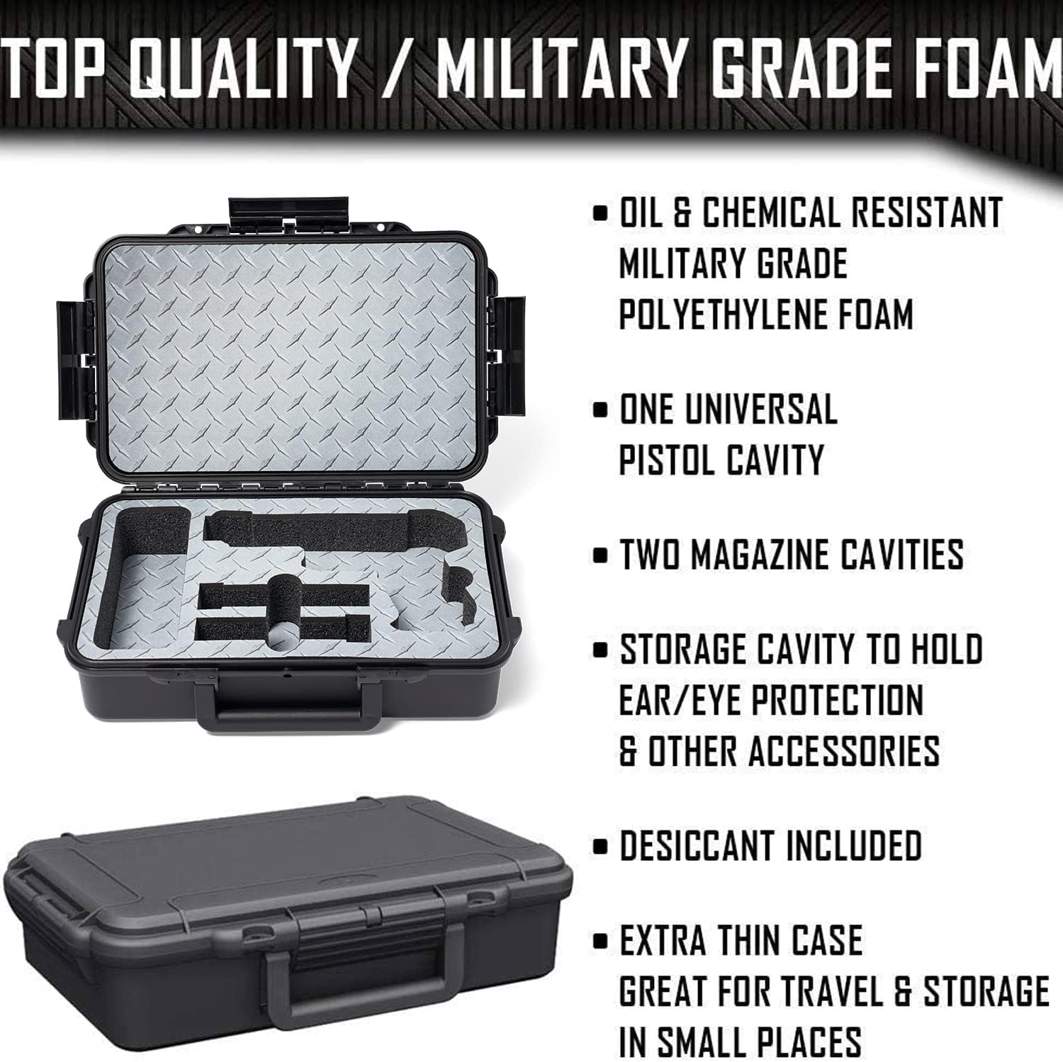 1 Pistol, 2 Magazine + Accessories Gun Case Storage | Doro Waterproof Pistol Case with Custom MyCaseBuilder Foam Insert | Hard Gun and Magazine Case
