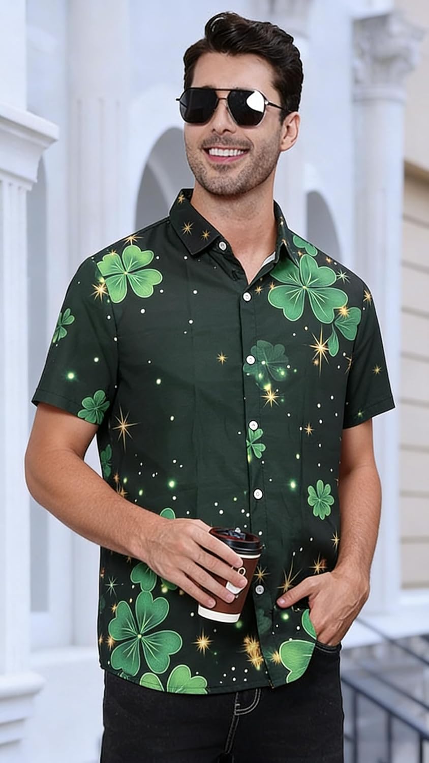 Mens St Patricks Day Shirt,Short Sleeve St Patricks Day Hawaiian Shirts for Men