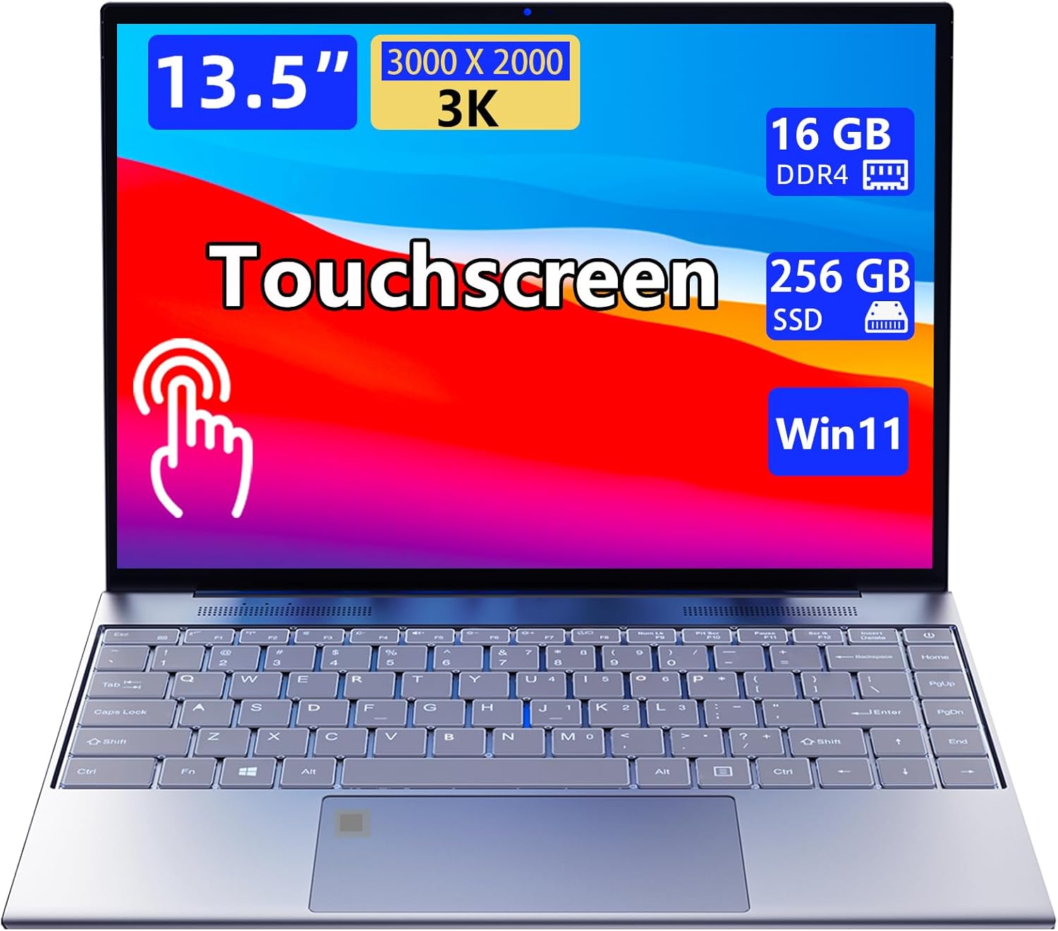 13.5-inch portable touchscreen laptop computer,16GB RAM,256GB SSD,3K (3000×2000) IPS,Celeron N95 processor up to 3.4 GHz,10000mAh battery,backlit keyboard,fingerprint unlocking,Windows 11,slim laptops