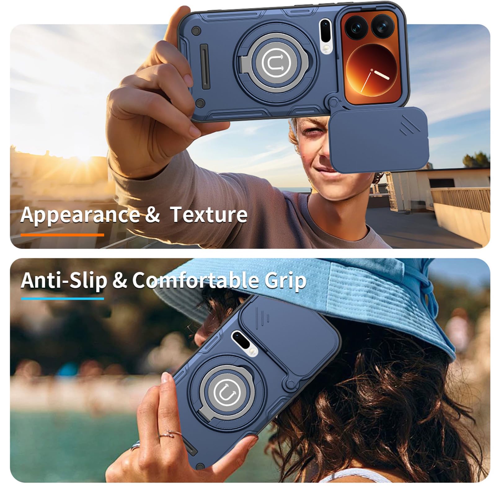 Etui na telefon komórkowy do Xiaomi 17 Pro Max / 17 Pro / 17, przesuwne etui ochronne na aparat, podpórka, odporne na uderzenia, niebieskie, 17