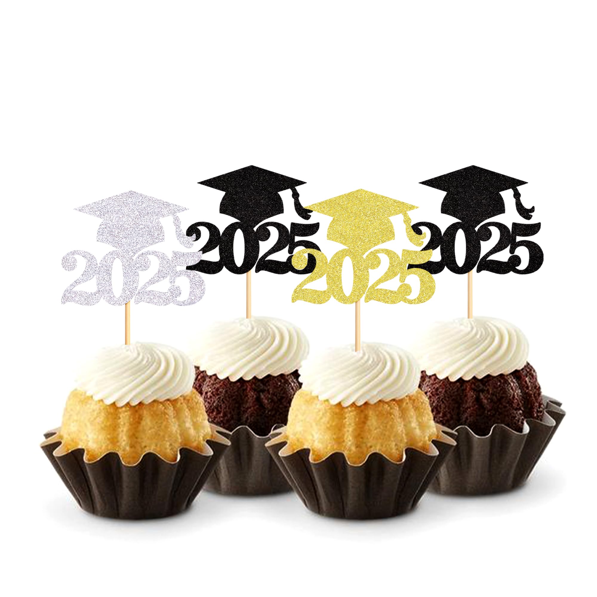 Blumomon 36Pcs Glitter 2026 Graduation Cupcake Toppers Class of 2026 Grad Cap Cake Picks Decorations for 2026 Graduation Theme Party Supplies - Image 3