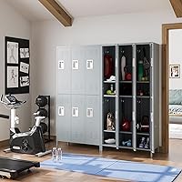 Vista 2 de MIIIKO Taquillas metálicas de 2 niveles de 3 anchos, 72 x 36 x 16 pulgadas con 6 compartimentos, armario grande para empleados con estantes, puertas