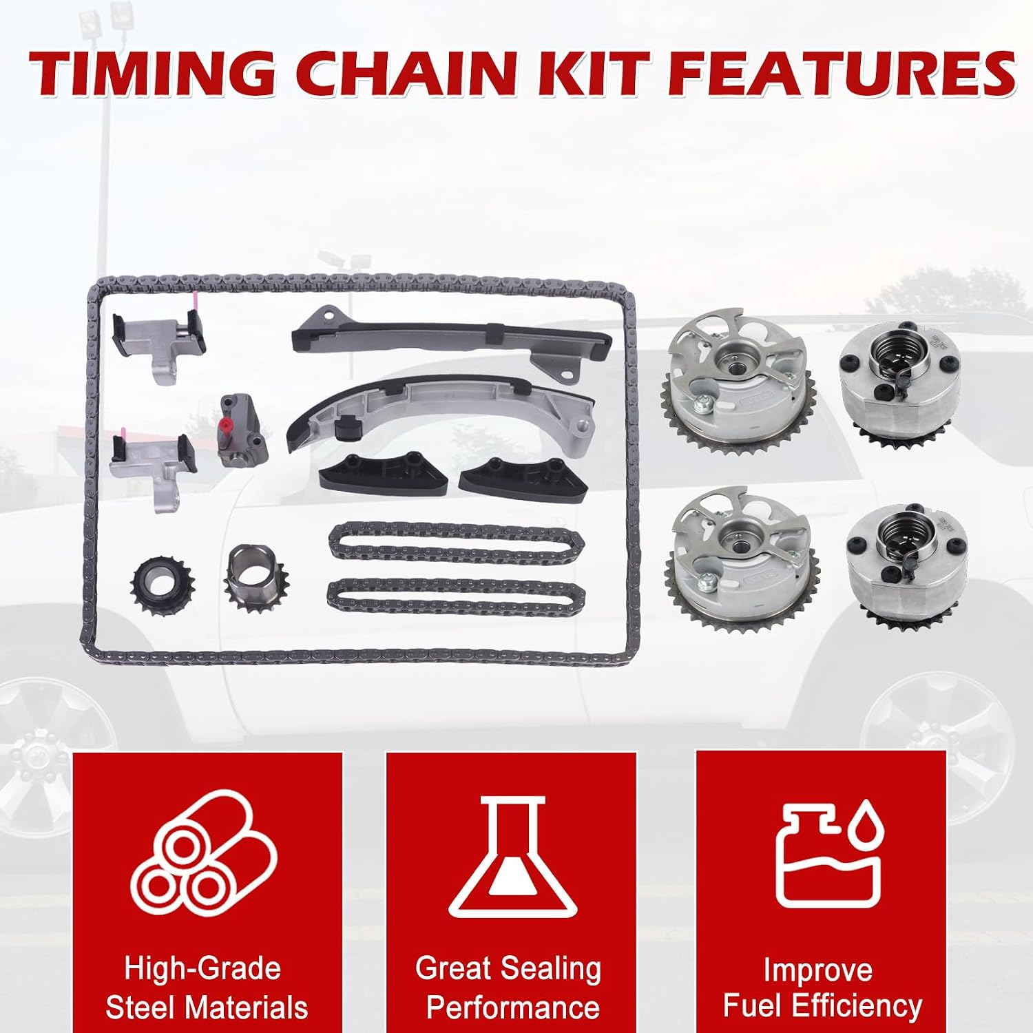 Kessocco 3.5 Timing Chain Kit with Camshaft Sprockets for Toyota Highlander RAV4 Camry Sienna RX330 RX350 ES350 ES300h Replace Part 13562-0P010 13050-0P010 13050-31030 13080-31010 13080-31030