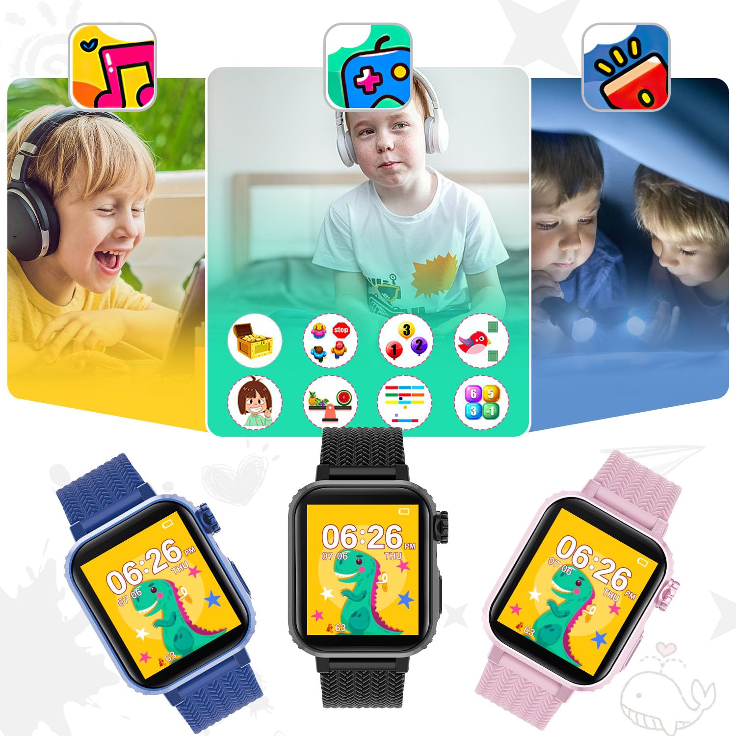 MiracDan Reloj Inteligente Niño con 32 Juegos, Smartwatch Niños con 1.69" HD Cámara Alarma Música Podómetro Linterna Despertador, Regalos Infantil Reloj Inteligente para niños de 3 a 12 años