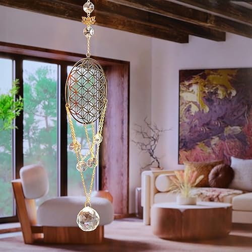 Miniatura 3 de Flower of Life - Atrapasoles de cristal, decoración de pared de geometría sagrada, adorno colgante decorativo para el hogar, oficina, jardín