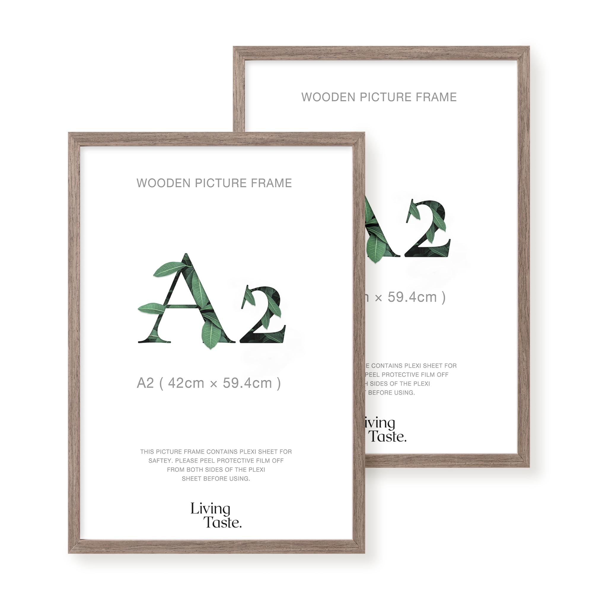 LIVINGTASTE A2 Bilderrahmen 42x59.4 cm Dunkle Eiche mit Acrylglas Front, 2er Set, ideal für Wohnzimmer Wandkunst, Studio Dekoration, Kunstdrucke