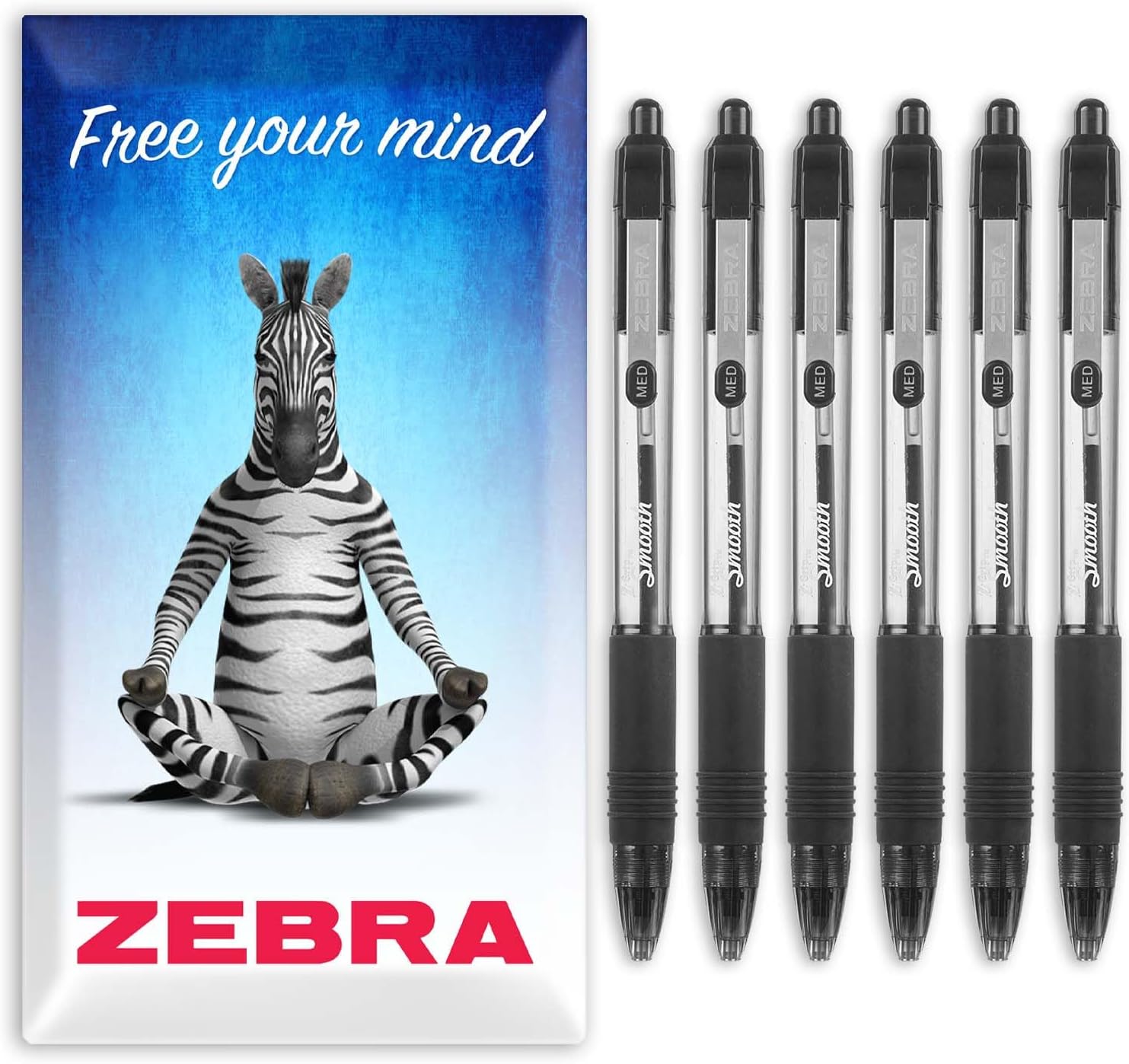 Zebra Z-Grip Smooth Ink Ballpoint Pen - 1.0mm - Pack of 6 Pens - in Zebra Cardboard Packaging (Black)