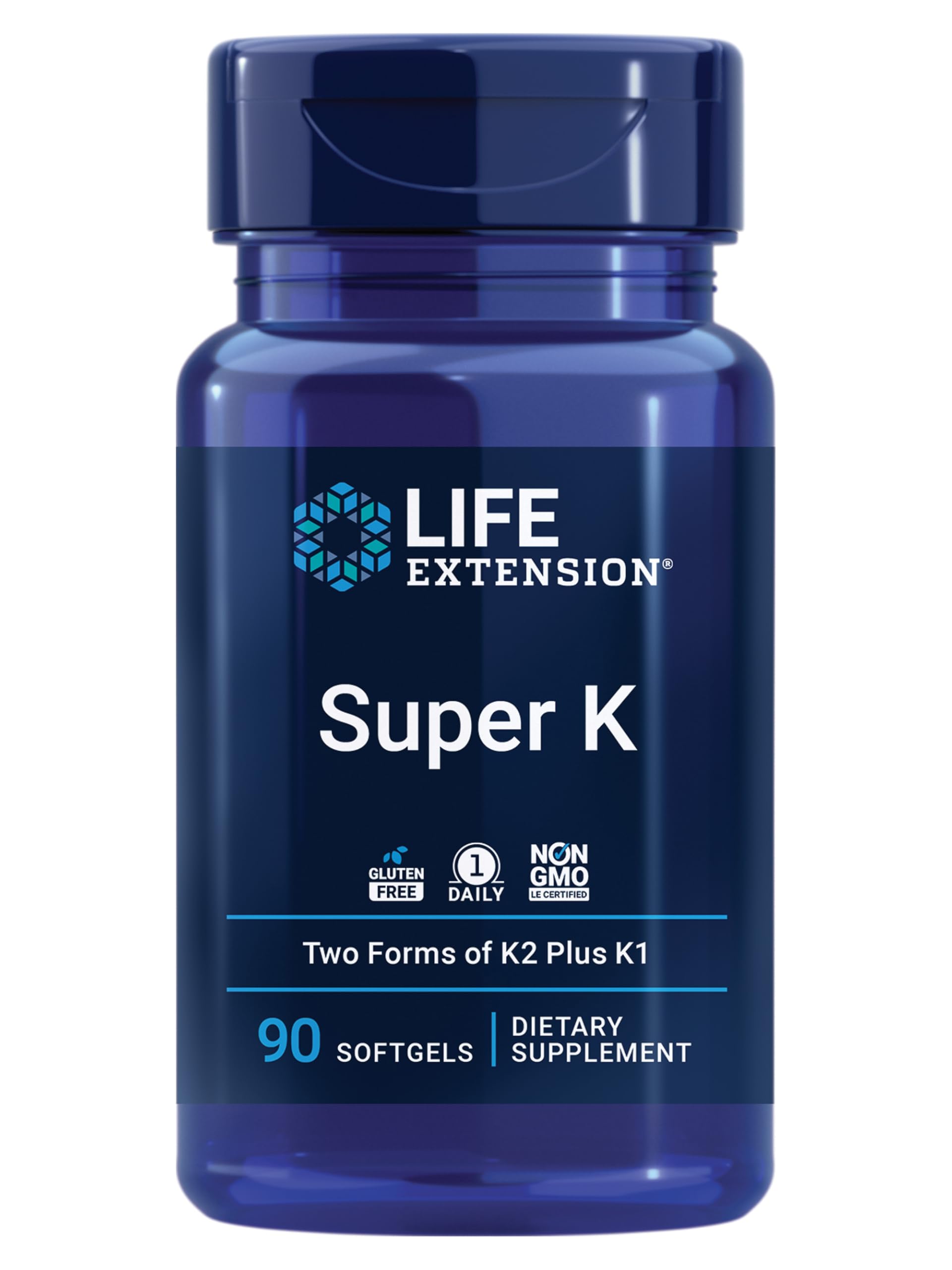 Life Extension Super K, Vitamin K1, Vitamin K2 mk-7, Vitamin K2 mk-4, Heart Health, arterial Health, Calcium Balance, 3-Month Supply, Gluten-Free, 1 Daily, Non-GMO, 90 softgels