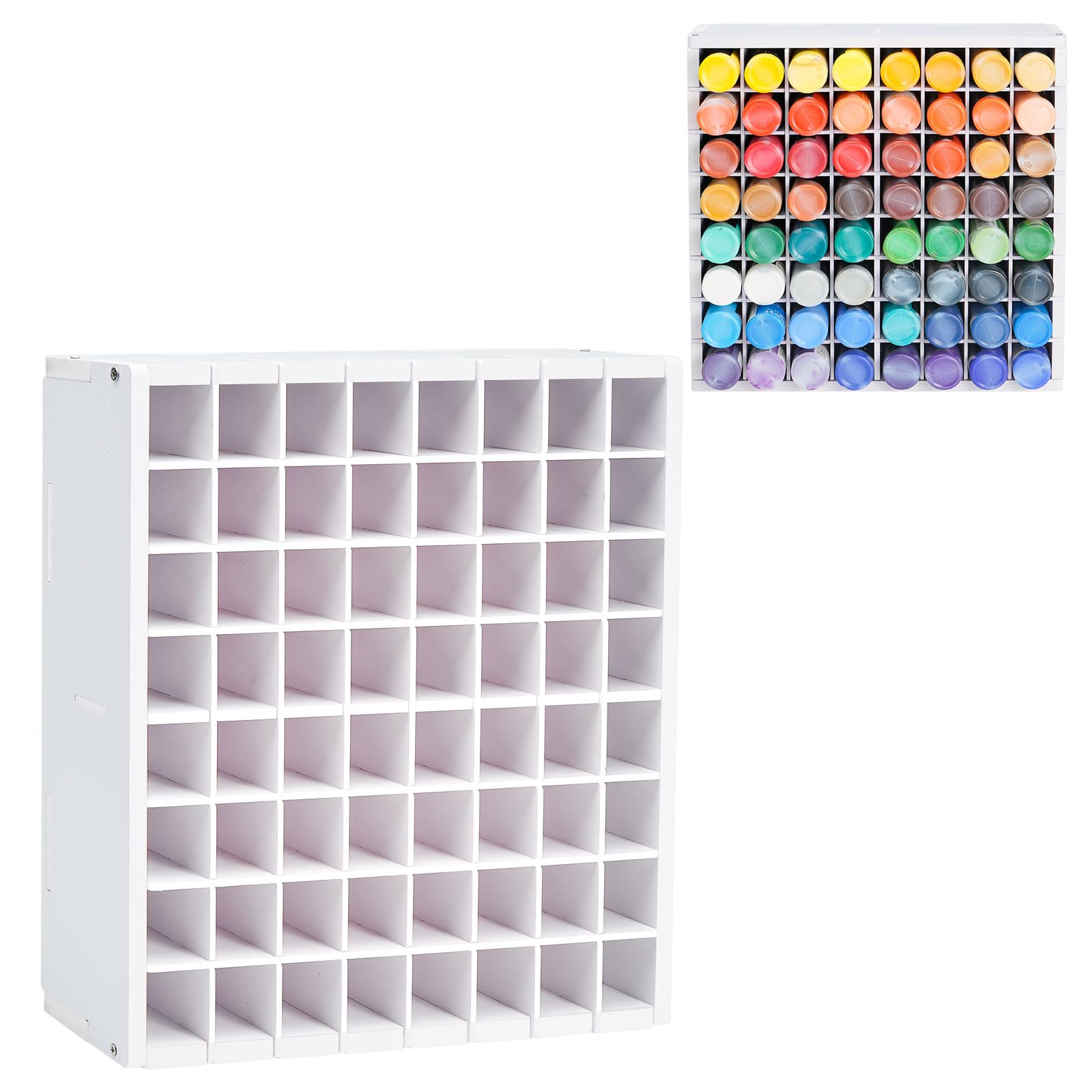 64 Grids Craft Paint Storage Organizer, Wall-mountable Paints Holder, Stackable Paint Bottle Rack Stand for 2oz Acrylic Craft Paints