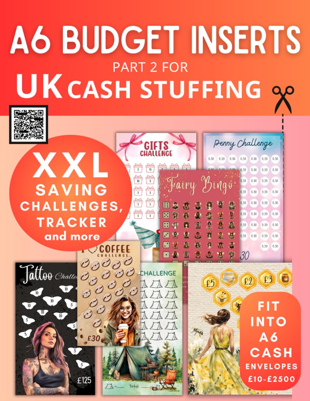 XXL A6 Budget Inserts PART 2: 300 Money Saving Wallet Inserts for the Saving Challenge UK I A6 Challenges, Tracker & Category Labels to cut out for Cash Stuffing