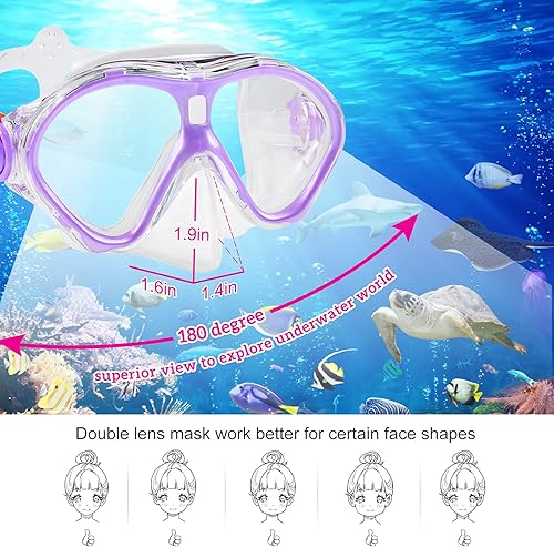 Vista 94 de Gintenco Juego de esnórquel para niños, máscara de buceo para niños como gafas de natación unisex, máscara de buceo antivaho y juego combinado