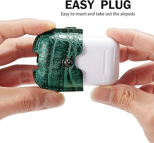 Miniatura 3 de MODOS LOGICOS Funda de carga de cuero para AirPods 12, cierre rápido seguro compatible con Apple AirPods de 12 generación (Cro - verde)