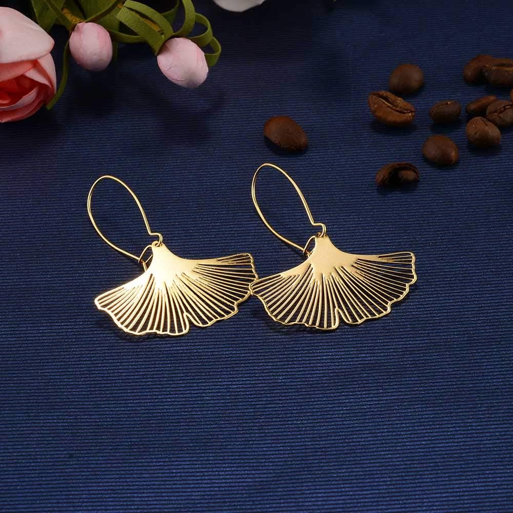 VU100 Ginkgo Leaf Earrings , Gold/Stainless Steel/Rose Gold Plated Big Fashion Design Boho Drop Dangle Geometric Statement Lightweight Earring for Women Girls Jewelry Gifts for Birthday Thanksgiving Christmas - Image 6
