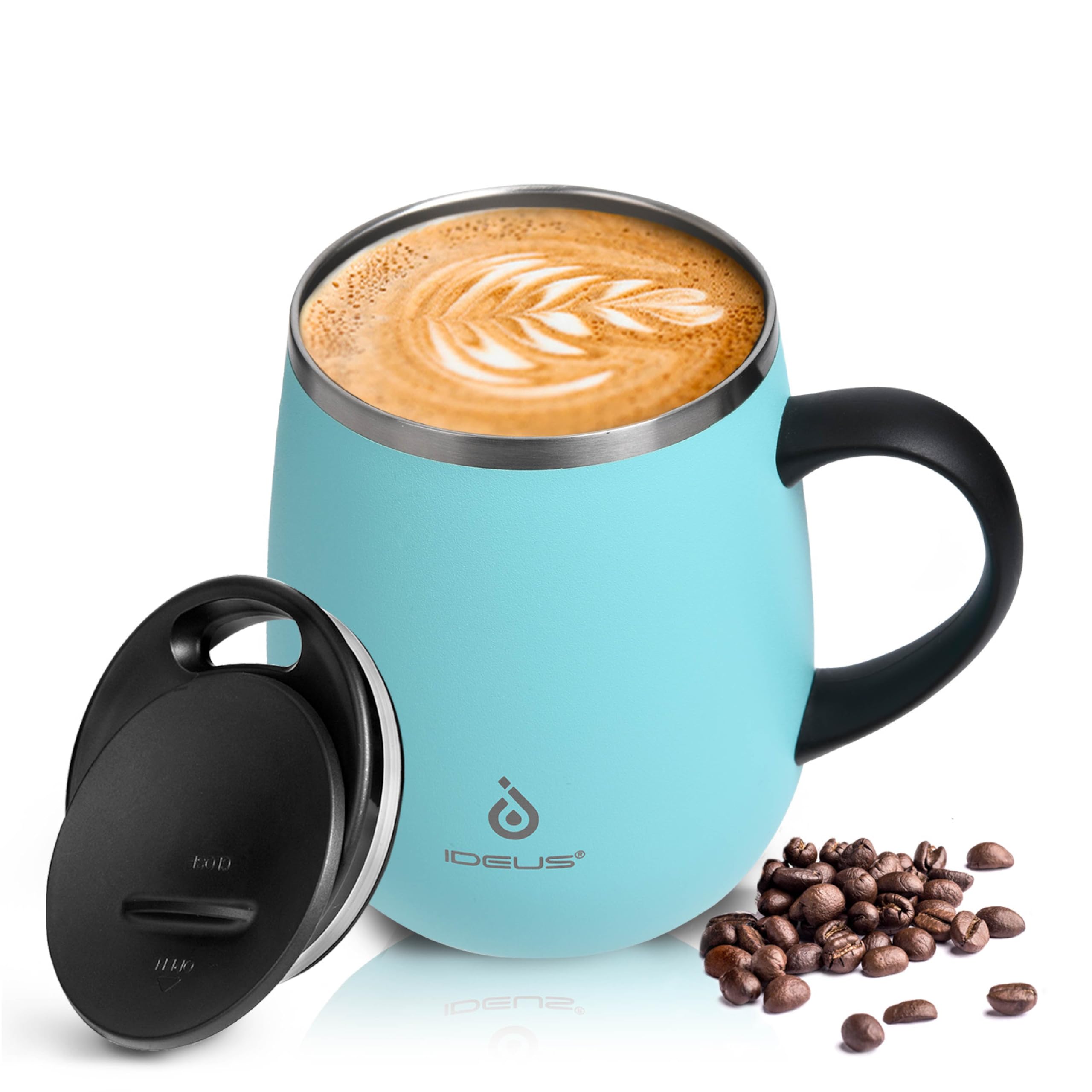 Ideus 16 oz (470 ml) Insulated Coffee Mug with Handle and Lid, Double Wall Stainless Steel Vacuum Thermal Coffee Mug, Travel Coffee Cup Thermal Cup for Home and Office (Sky Blue)