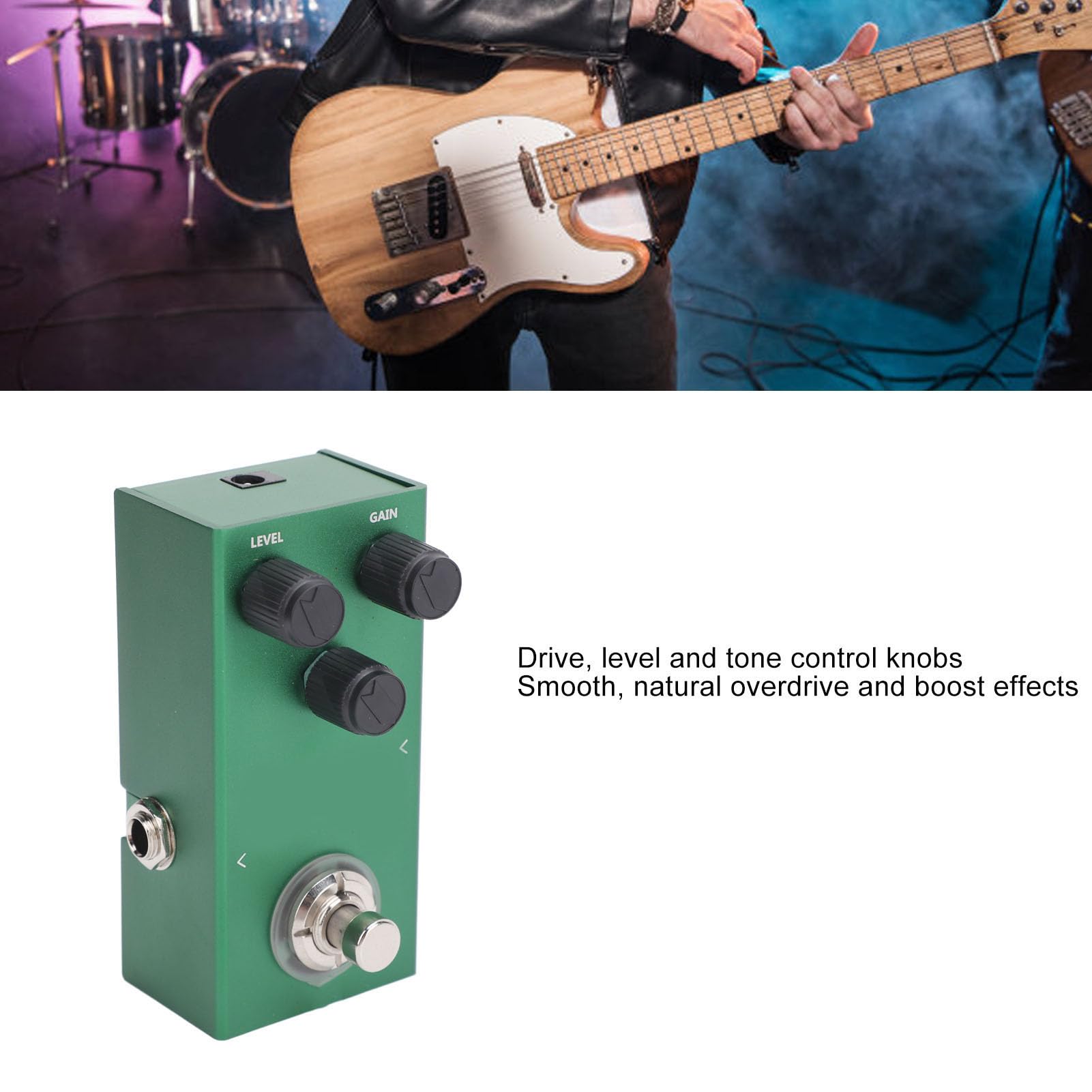 Overdrive-Gitarrenpedal, 9 V DC Mini-Aluminiumlegierung Overdrive-Pedal Gitarren-Overdrive-Effektpedal mit Drive-Level-Klangreglern, Gitarren-Overdrive-Pedal für E-Bass