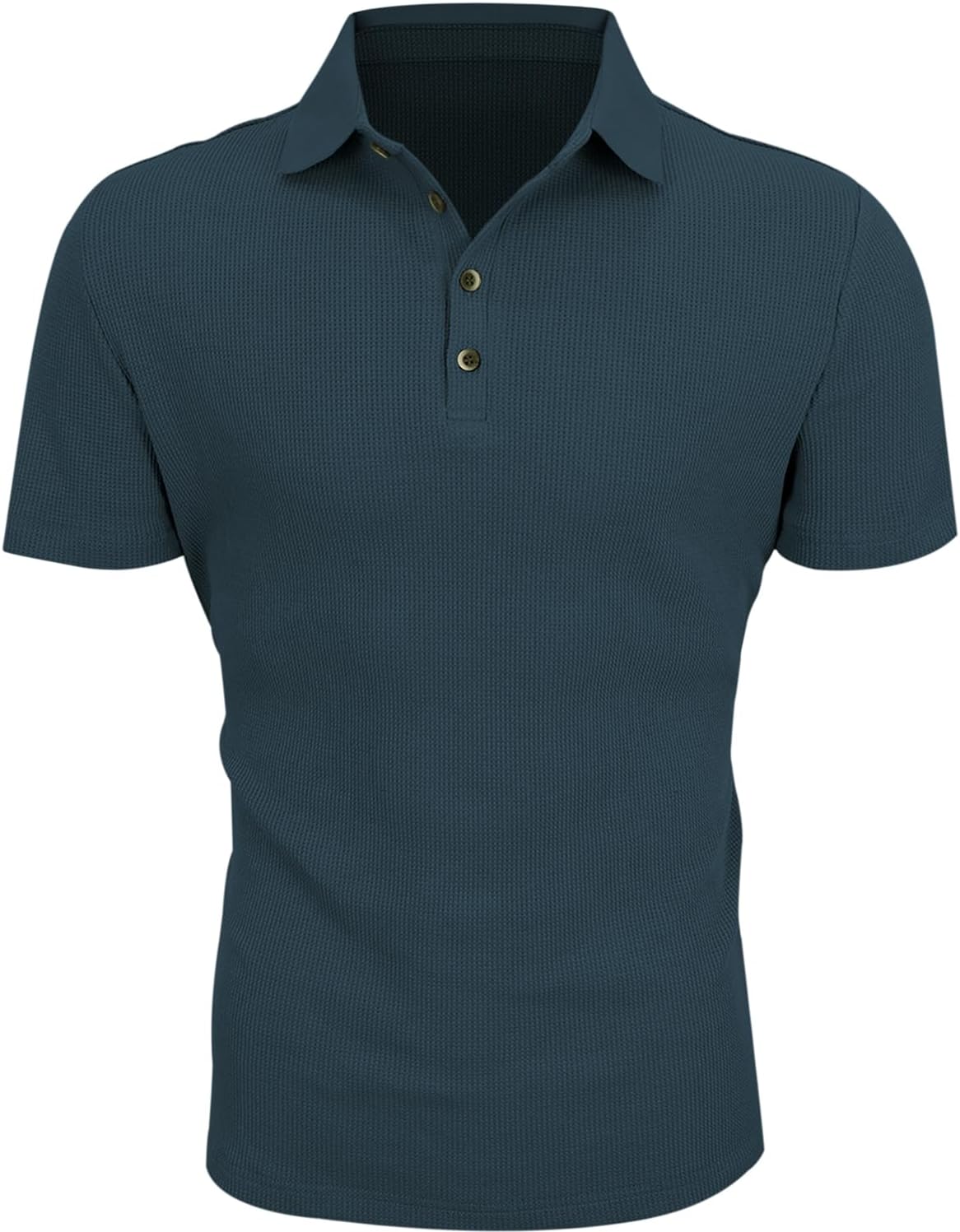 Men's Casual Polo Shirts Classic Button Basic Short Sleeve Waffle Solid Fit Golf Tees Stylish Tops - Image 4