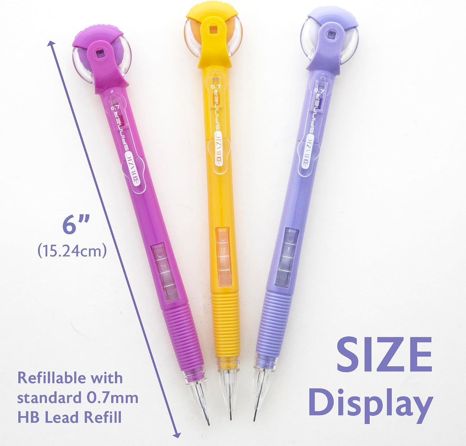 BAZIC PRODUCTS Mechanical Pencil 0.7mm Spinner, Latex Free Eraser, Smooth Writing Pencils Lead for Drafting Drawing Sketching (3/Pack)