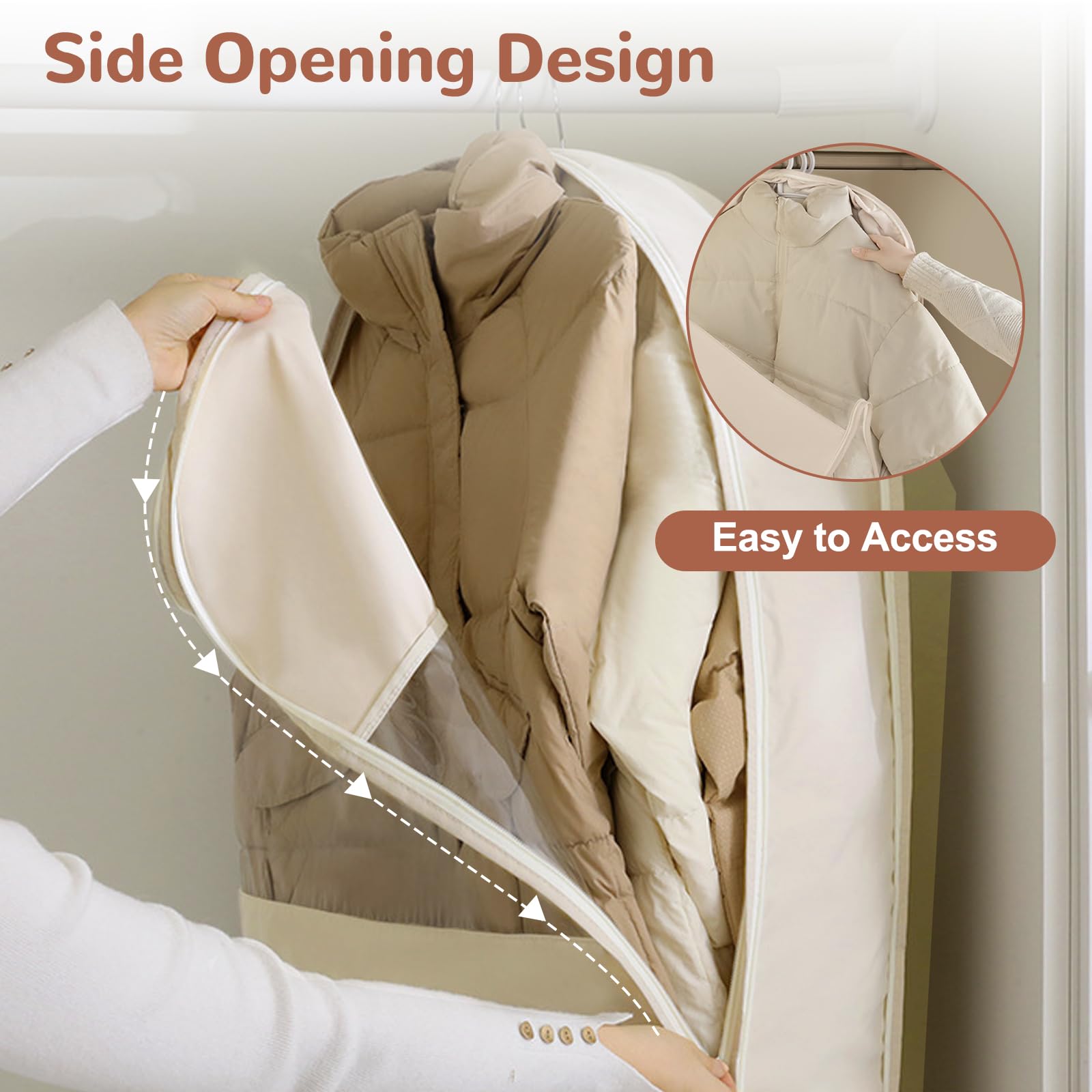 Custodia Porta Abiti da Appendere con Cerniera a Compressione, Copriabiti Salvaspazio per Cappotti, Traspirante Borsa Portaabito, Copertura Vestiti Copri Abiti per Giacca, 1Pc (Beige)