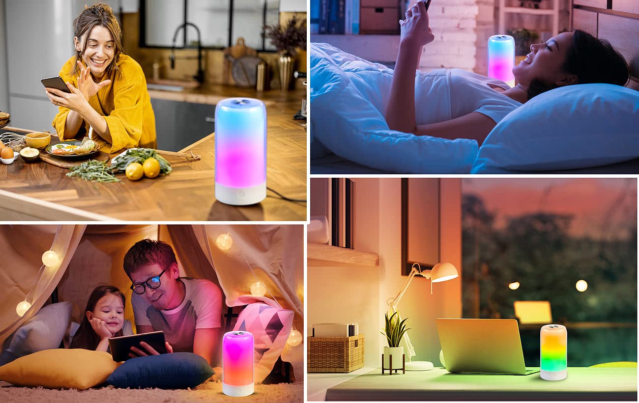 Luminea Home Control RGB-LED-Tischleuchte: 4er-Set smarte Stimmungsleuchten mit RGB-IC-LEDs, 15 Modi, WLAN, weiß (Multicolor Leuchte, Touchlampen, Baby)