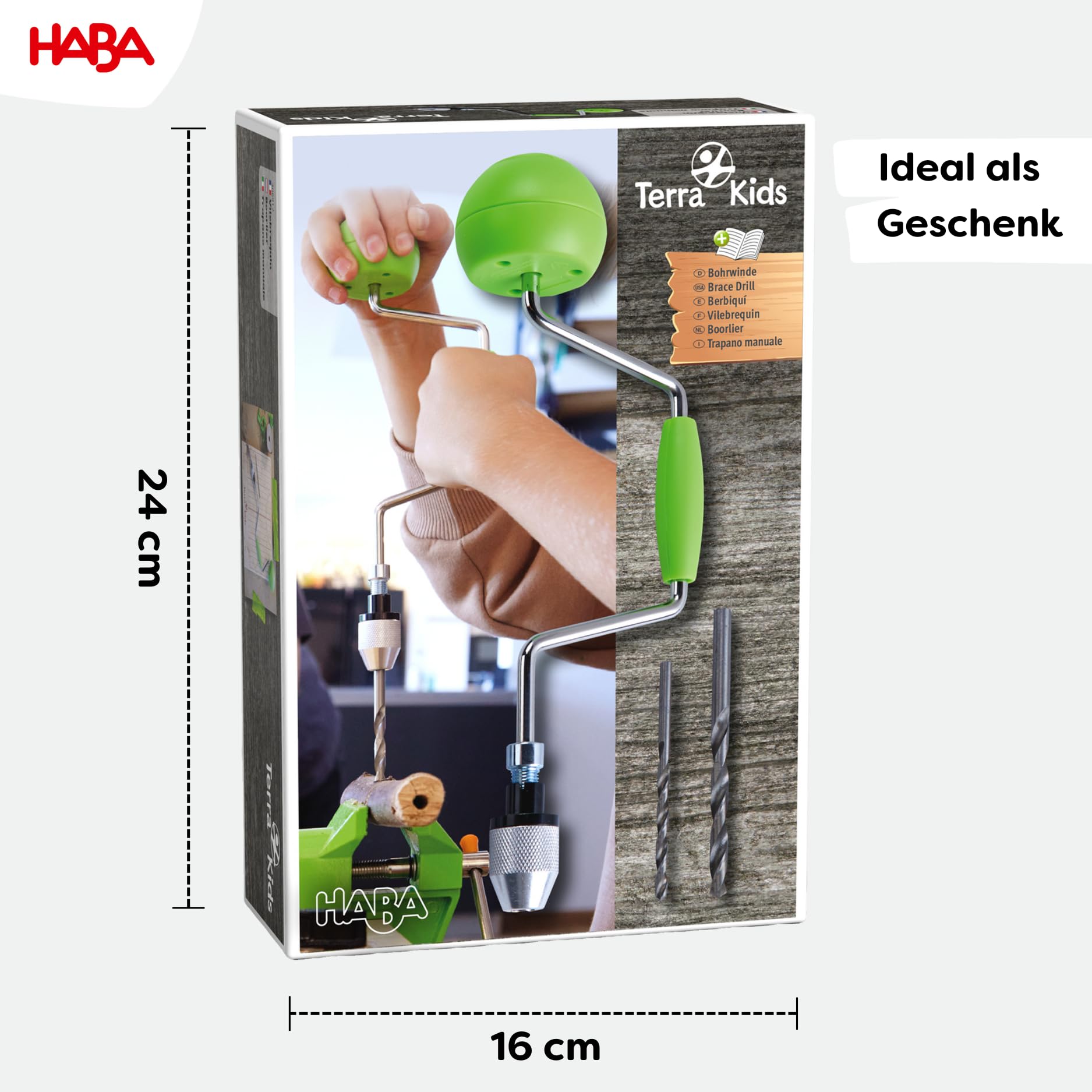 HABA Terra Kids 1306912001 wyciągarka wiertnicza – dla dzieci w wieku od 6 lat – narzędzie dla dzieci – wiertło do drewna – ergonomia dla małych dłoni – dla dzieci od 6 lat – wspomaga motorykę