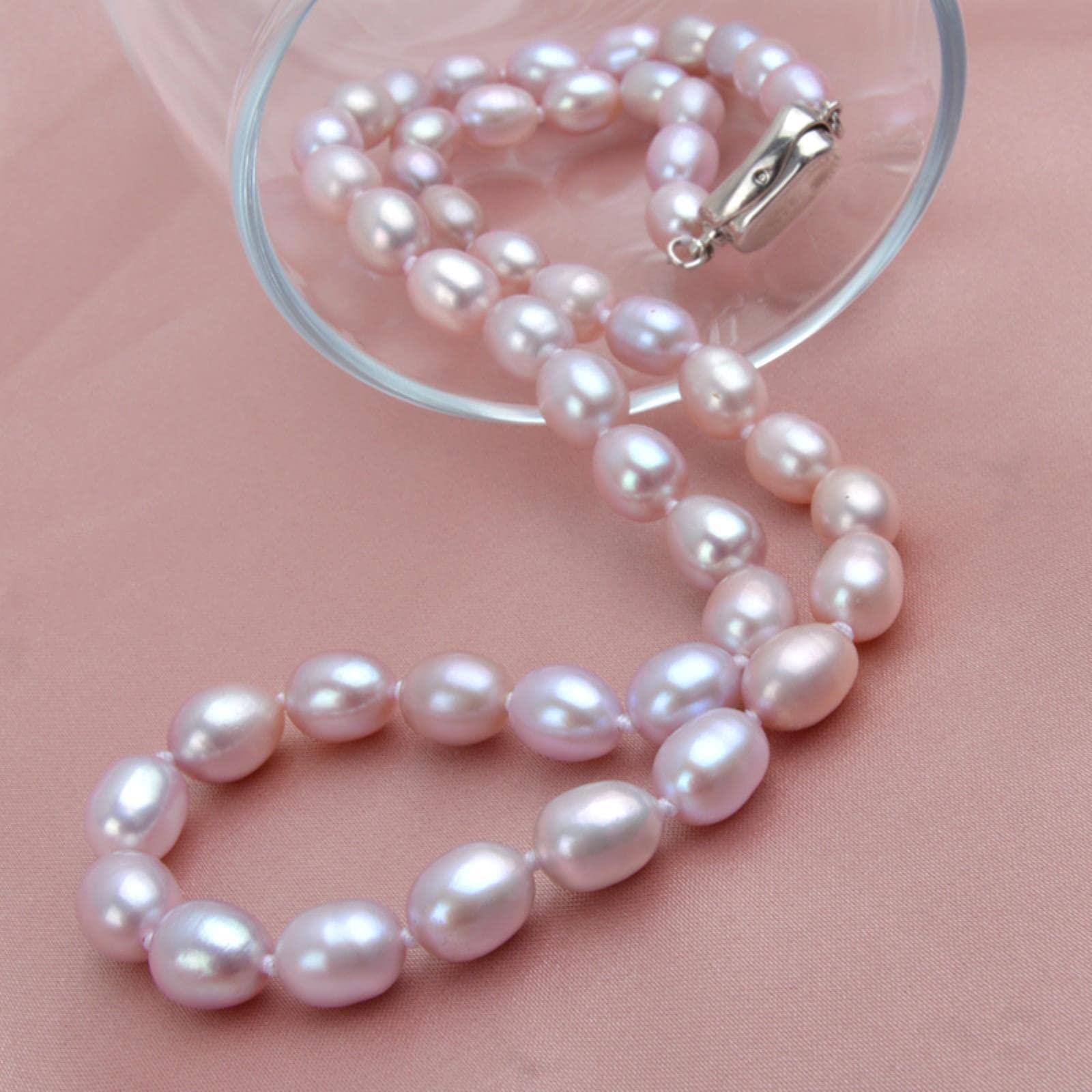 LOKILOKI Gargantilla De Perlas De Agua Dulce Natural para Mujer 7-8 Mm Joyas De Perlas De Arroz Cultivadas Blancas 45cm