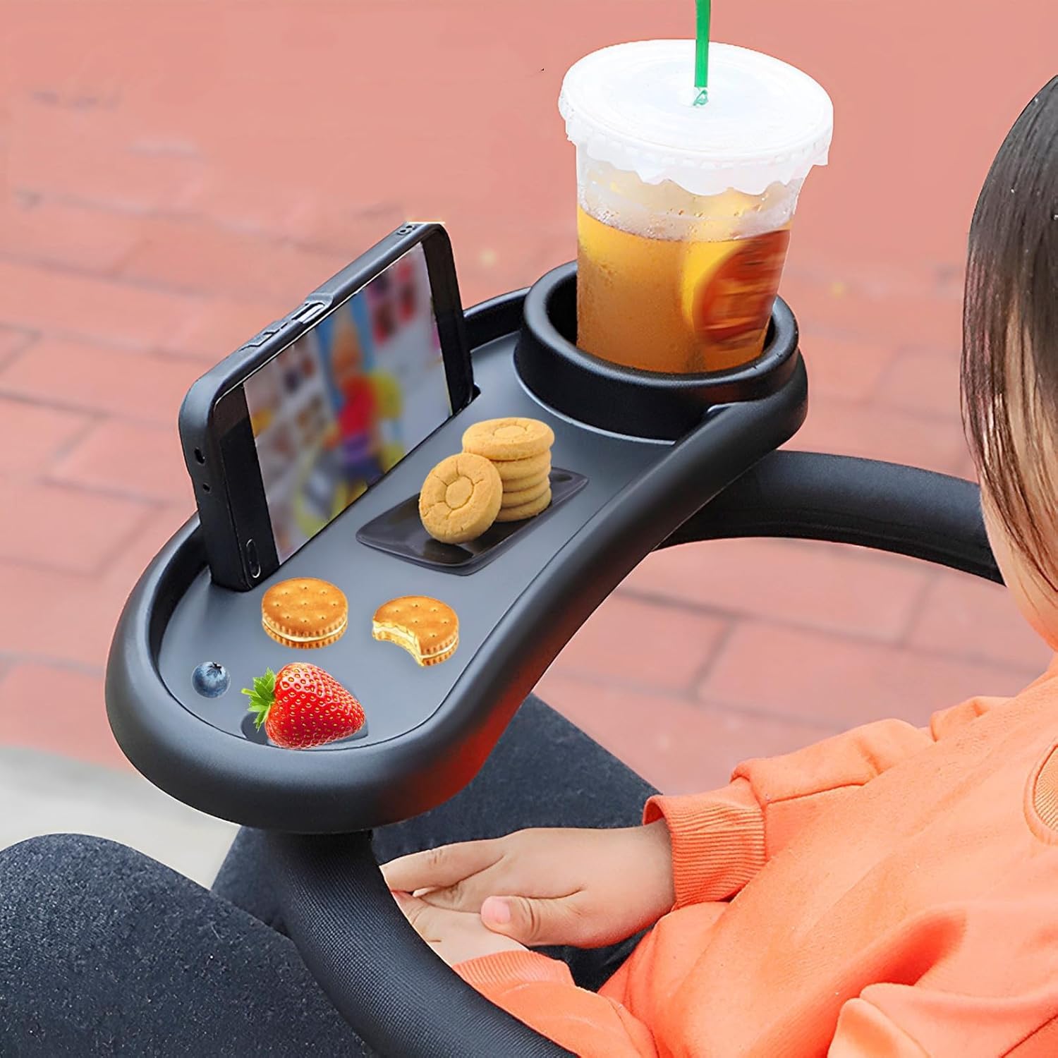Nihuifdpy With Hook Baby Stroller Snack Tray With Cup Holder, Universal Stroller Food Tray With Adjustable Buckle, Removable Baby Snack Tray, Reusable Stroller Snacks Holder For Strollers(38X14x5.5cm,)