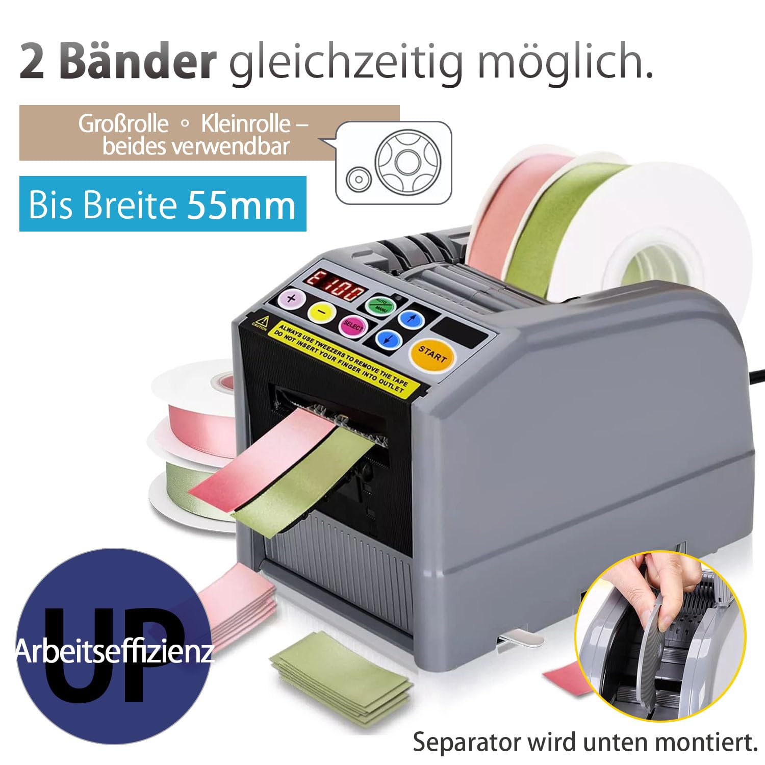 Kurflo Automatischer Klebebandspender, Elektrischer Klebebandabroller für Bandbreite 6-60mm, Länge 999mm, Bandspender, Elektrischer Bandschneider, Bandschneidemaschine für Büro, Schule und Laden