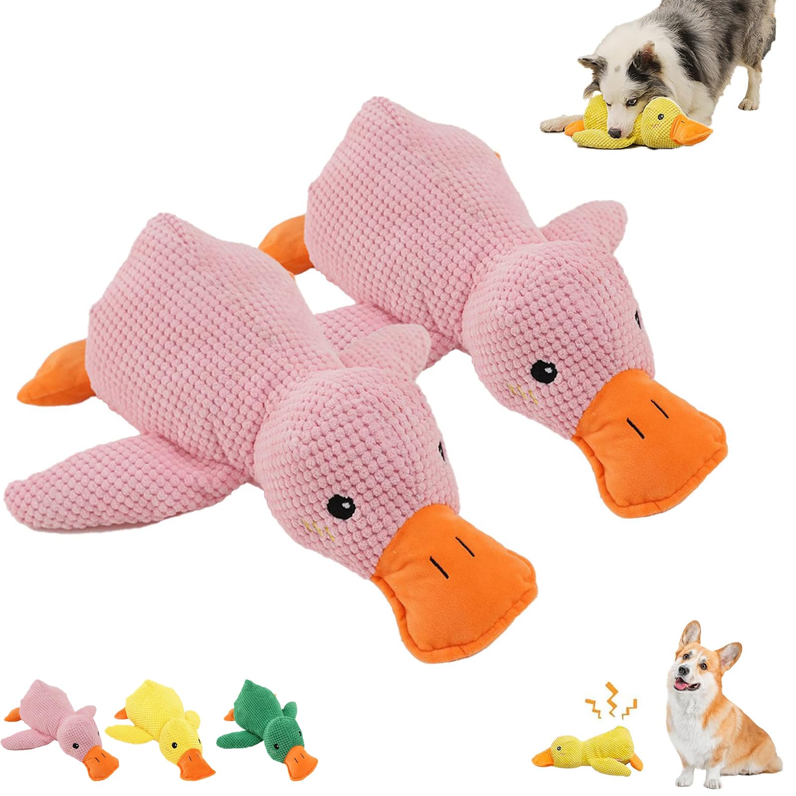 Calming Duck Quack-Quack Duck Dog Toy,Interactive Dog Toys For Aggressive Chewers,Interactive Play, Firm, Soft, Crinkly, for Small to Large (Pink+Pink)